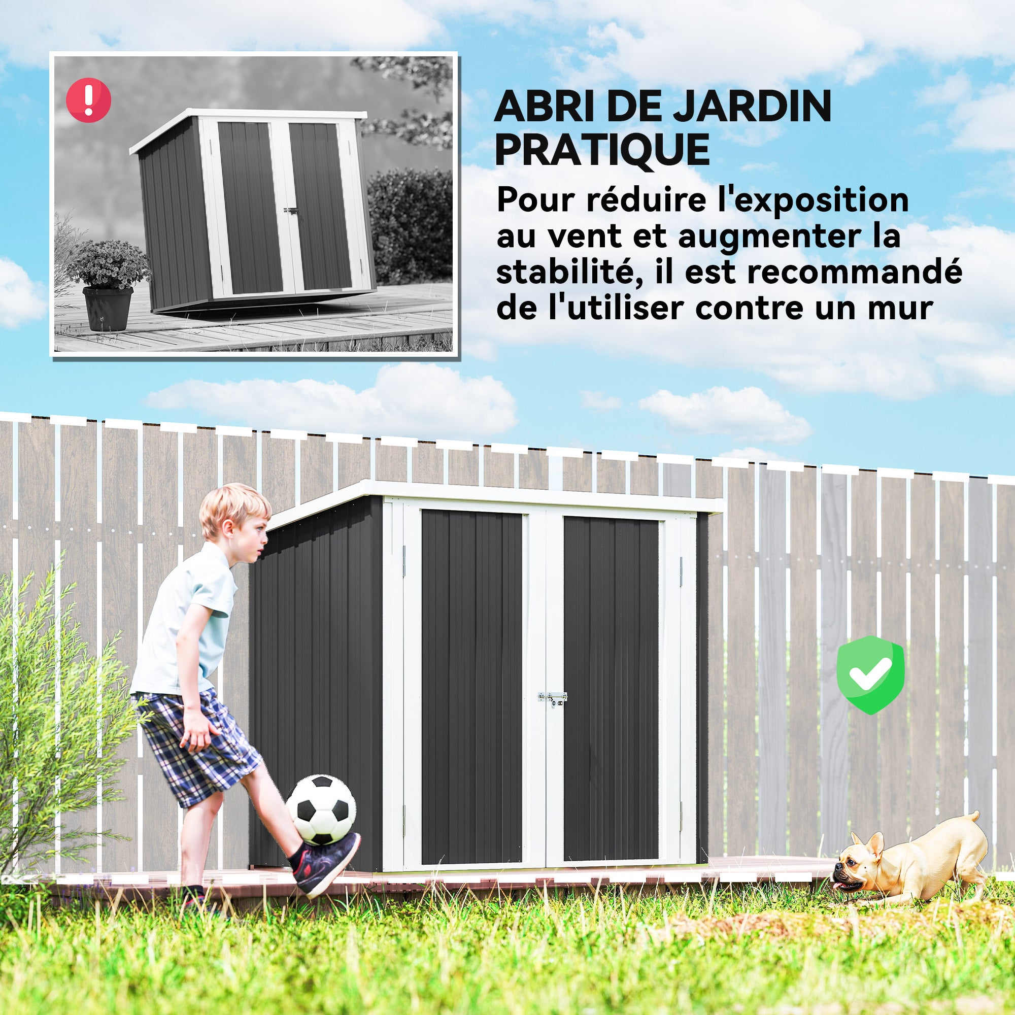 Armoire de jardin acier Outsunny 1,09 m² noir blanc - 6