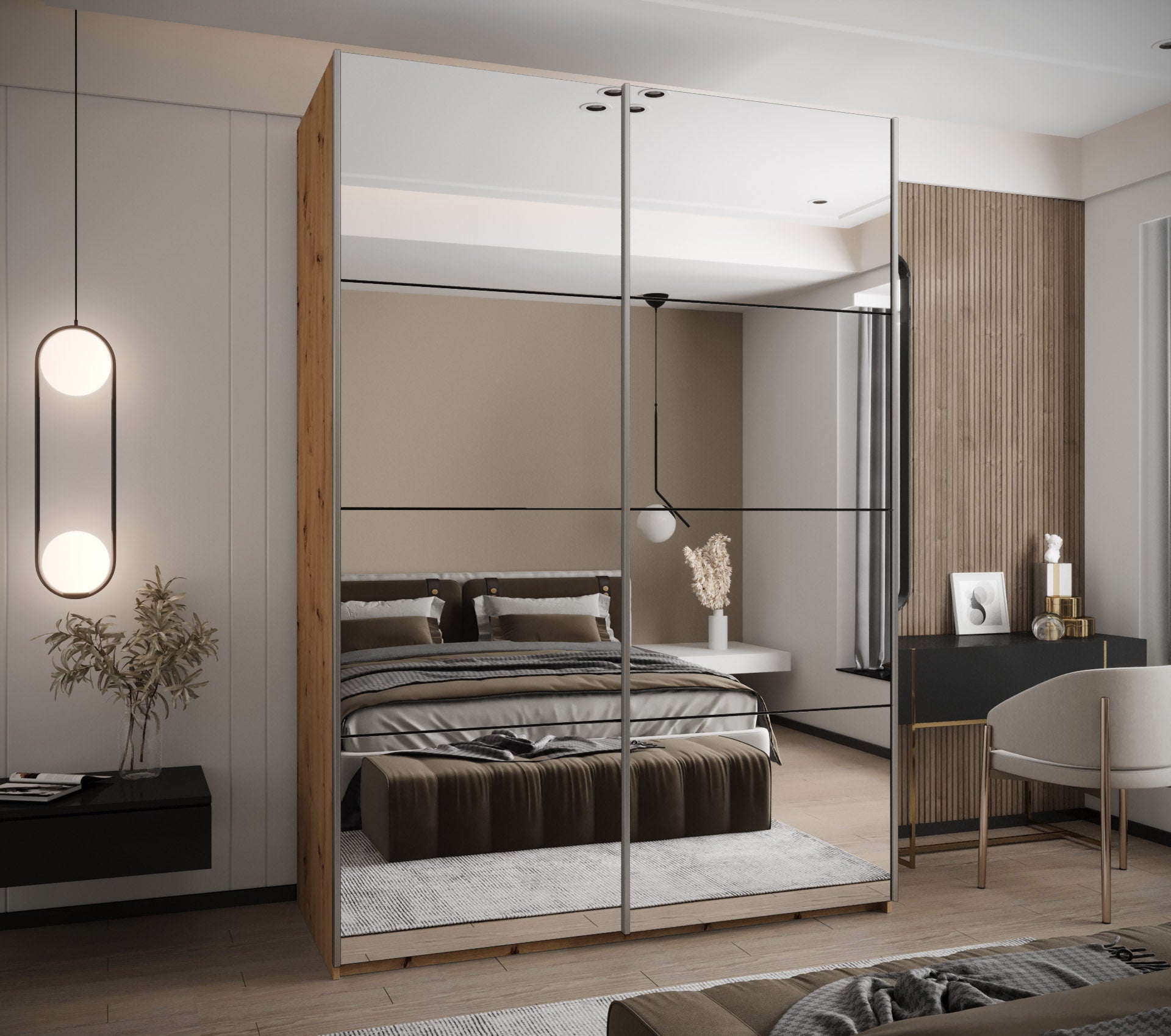 Szafa przesuwna wysoka Lux 2 170 x 64 x 245,5 cm artisan + czarny + u. srebrny - Abiks Meble - 2