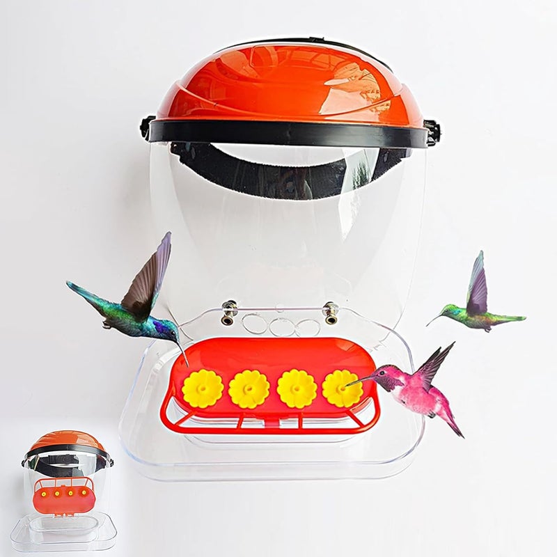 Zestaw słuchawkowy do karmnika dla kolibrów, urządzenie do obserwacji ptaków na świeżym powietrzu bez użycia rąk, konstrukcja z 4 portami do karmienia