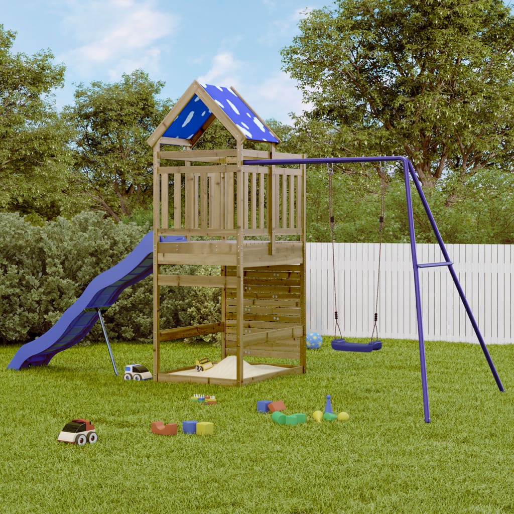 VidaXL Parque Infantil De Madera De Pino – Juego De Columpios Con Tobogán Y Torre De Juegos, Incluye Columpio Doble Y Arenero, Para Jardín Y Exterior (506x235x228 Cm)