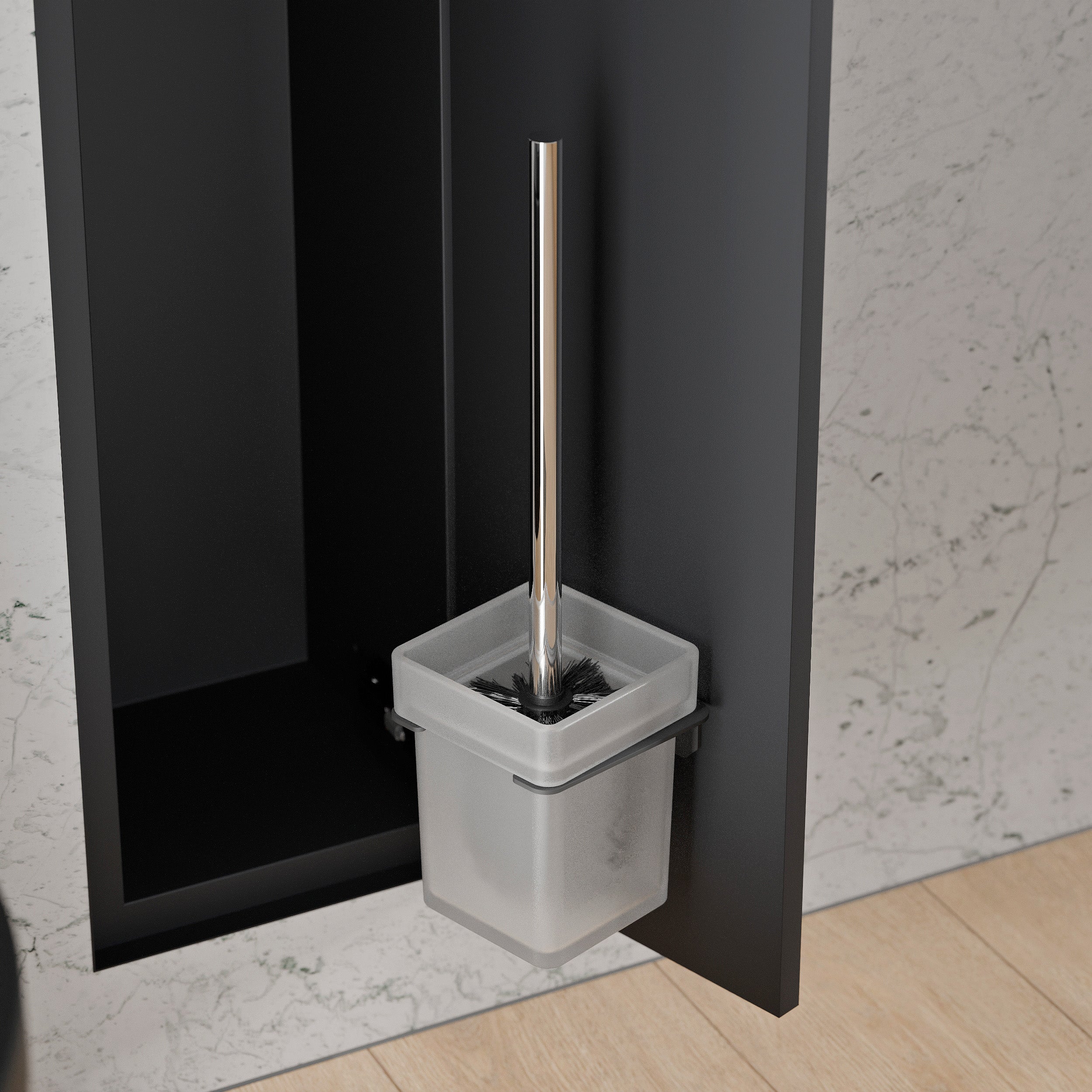 BERNSTEIN - Niche module à carreler acier inox WC encastré 16x16x58 (LxPxH) porte brosse toilettes + 1 étagère, charnière à gauche - RIA - 4