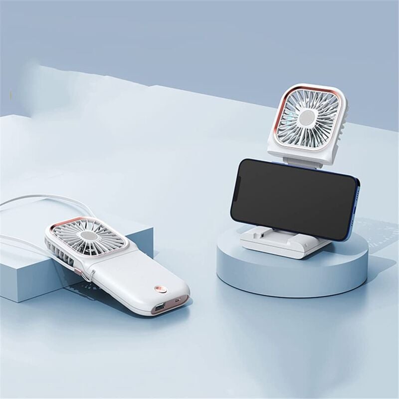 Wentylator osobisty, składany wentylator biurkowy USB, przenośny mini wentylator na szyję, biały