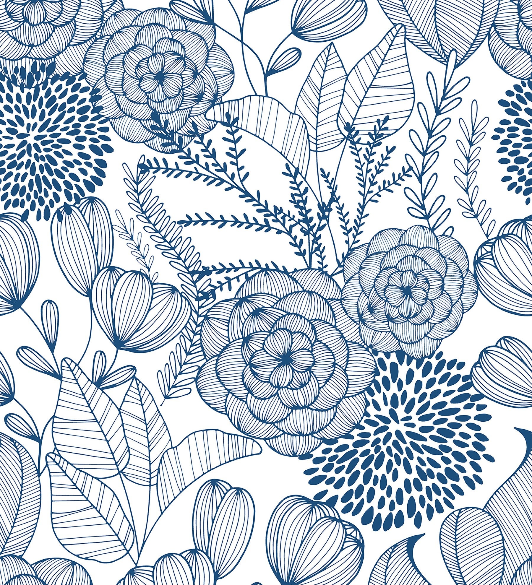 Papier peint vinyle fleurs dessinées bleu - Morgan Flowers 680643 de GAULAN - Rouleaux de 10 m x 0,53 m - 2
