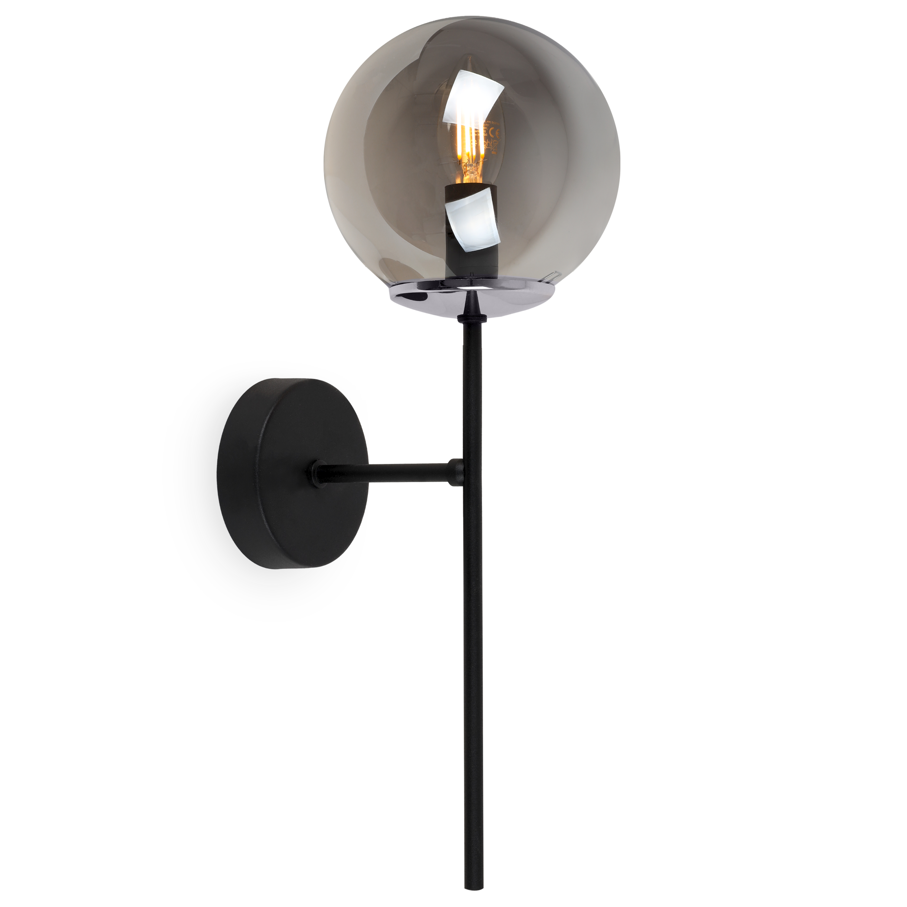 Lampa kinkiet ścienny czarny Siena loft 1xE14 klosz kula szklana grafitowa/srebrna Light Home LH