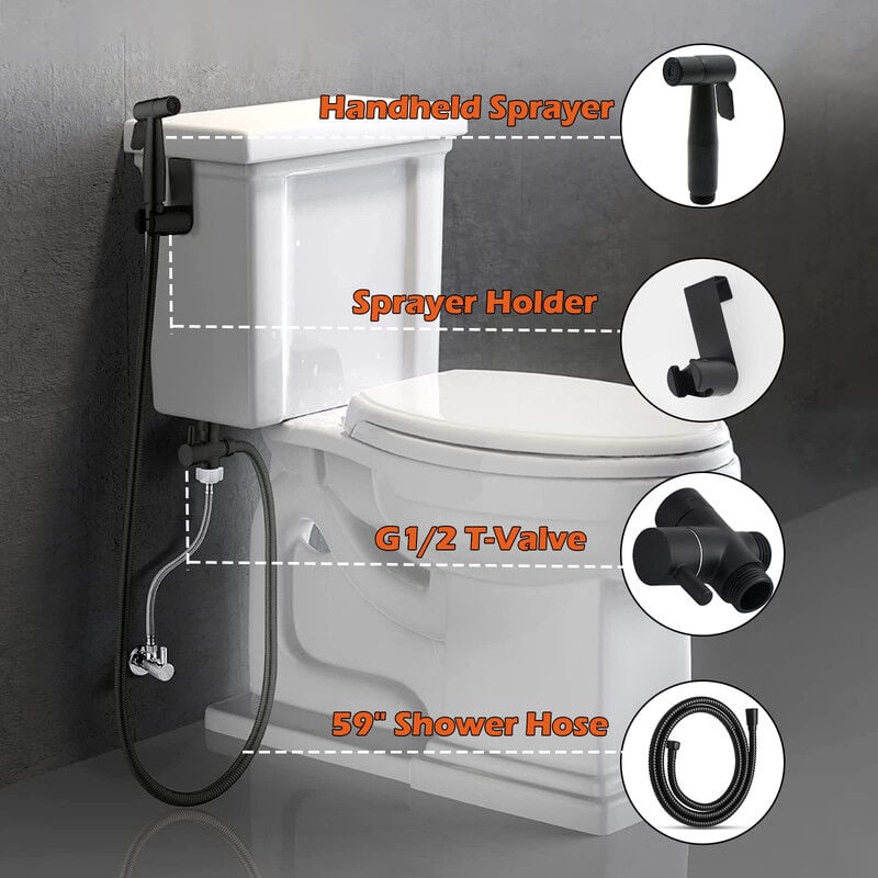 Kit hygiène robinet 3 voies – Douchette WC avec flexible 150cm – Acier inoxydable,eau chaude/froide – Installation facile,support inclus - 2