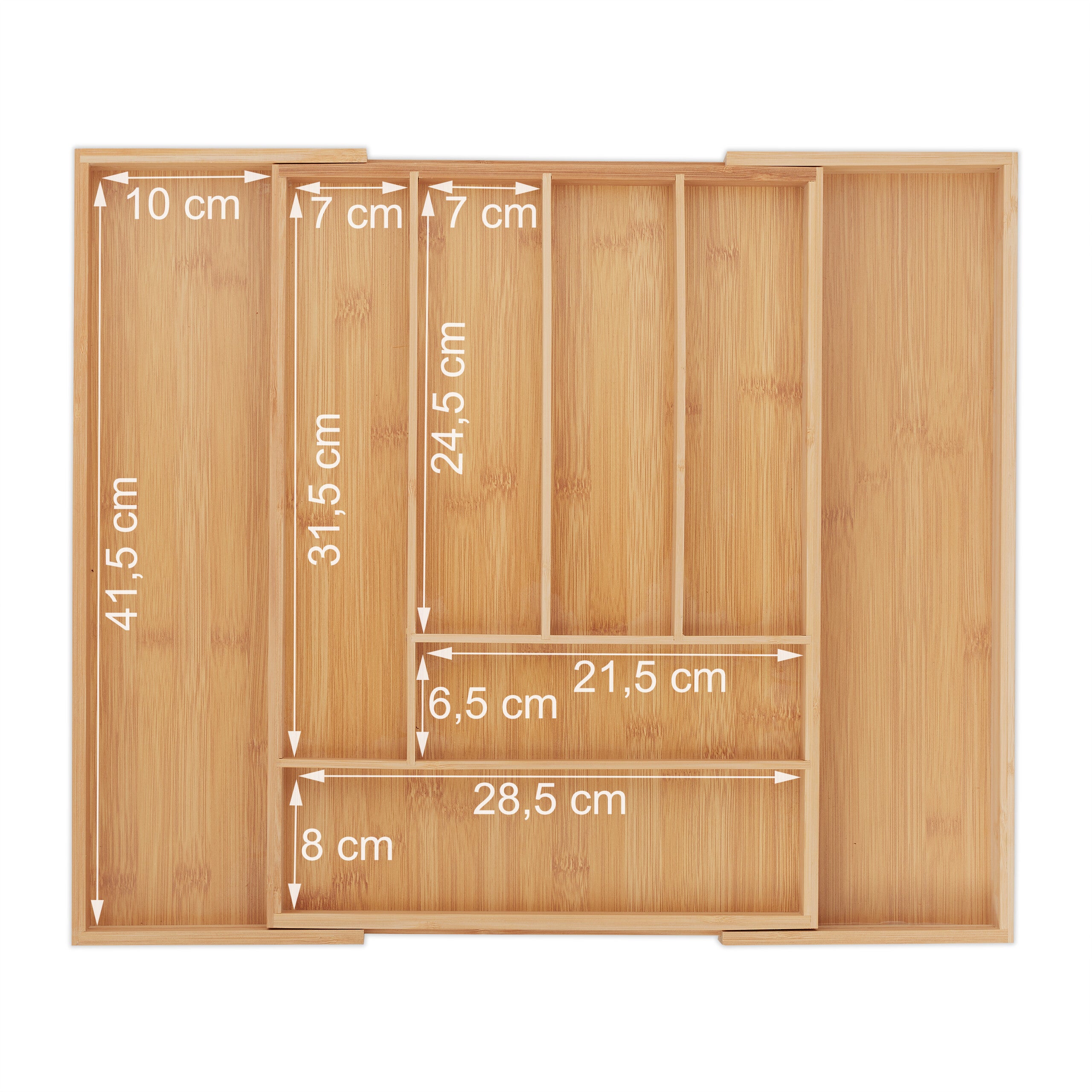 Cubertero Bambú Extensible Cajón, Bandeja Cubiertos 6-8 Espacios 2 Soportes Cuchillos, 5x32x43cm, Natural, Relaxdays - 6