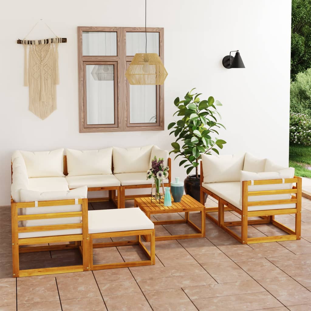 Salon de jardin 10 pcs avec coussin Crème Bois d'acacia solide - 2