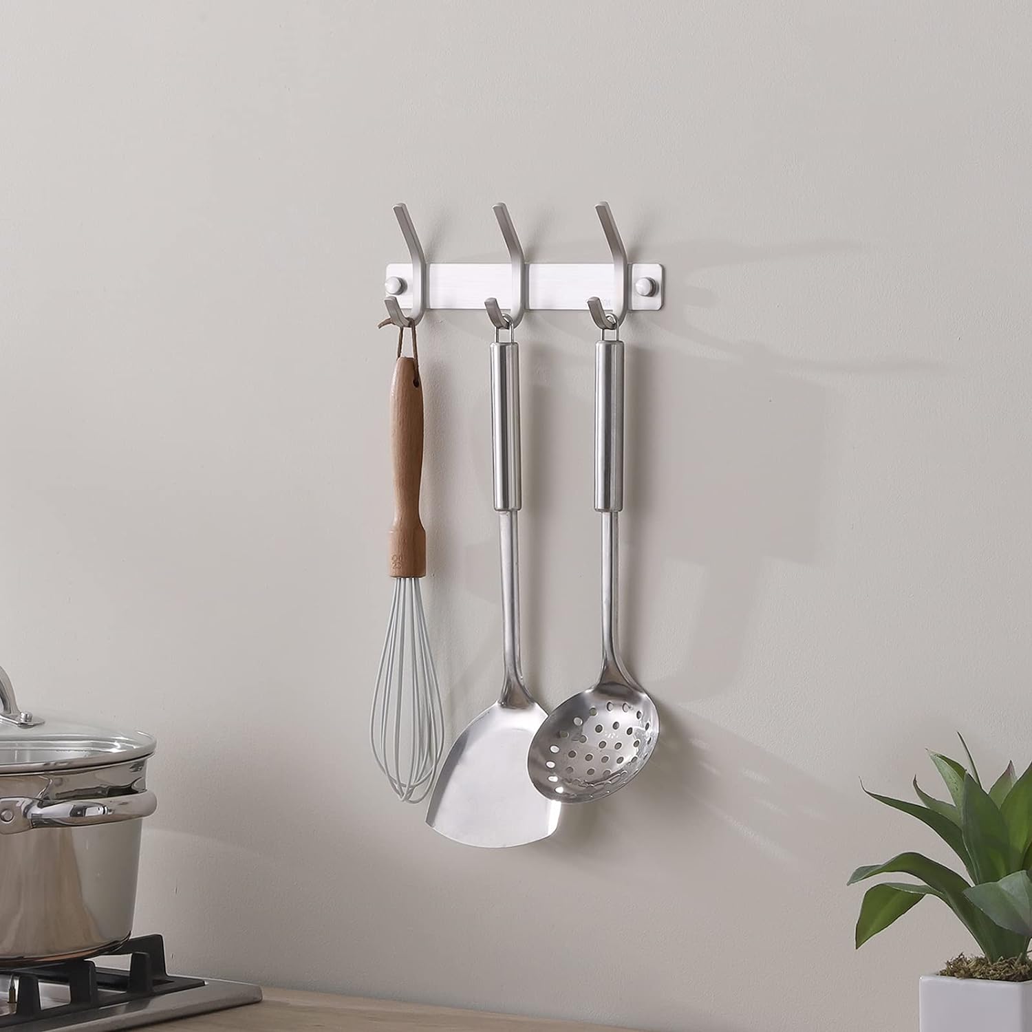 Patère Crochet Porte Serviette Salle de Bain SUS304 Acier Inoxydable Porte Manteau Support Mural Rangement Noir Mat (Argent brossé，3 Crochets) - 3