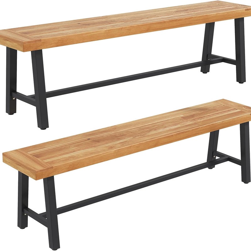 Ławka Ogrodowa 160 cm, Długa Ławka do Jadalni z Drewna Akacjowego, Nośność 360 kg, do Werandy, Ogrodu, Podwórka (160 x 32 x 45 cm, 2 Szt.)