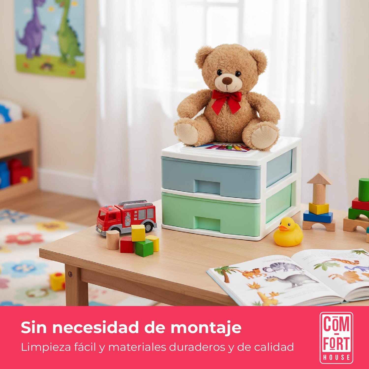 COM-FORT HOUSE | Cajonera Apilable de Plástico | Modelo Multicolor | Color Blanco | Modelo de 2 Cajones | Cajones de Almacenamiento Modular - 6