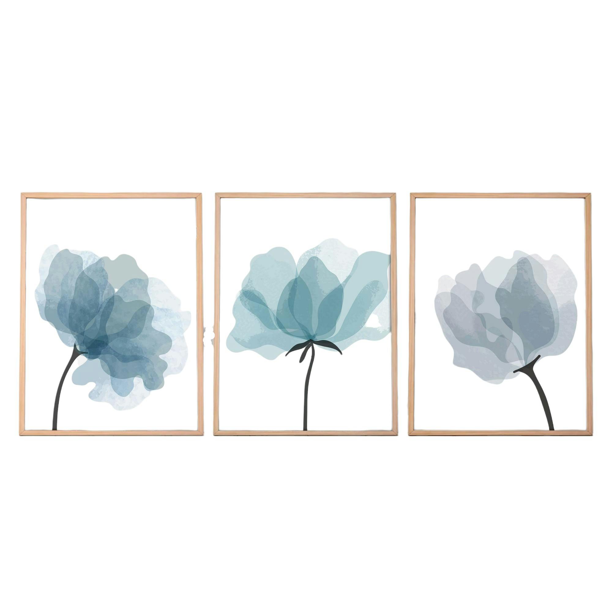 Tableau floral aquarelle bleu pastel – lot de 3 - 3