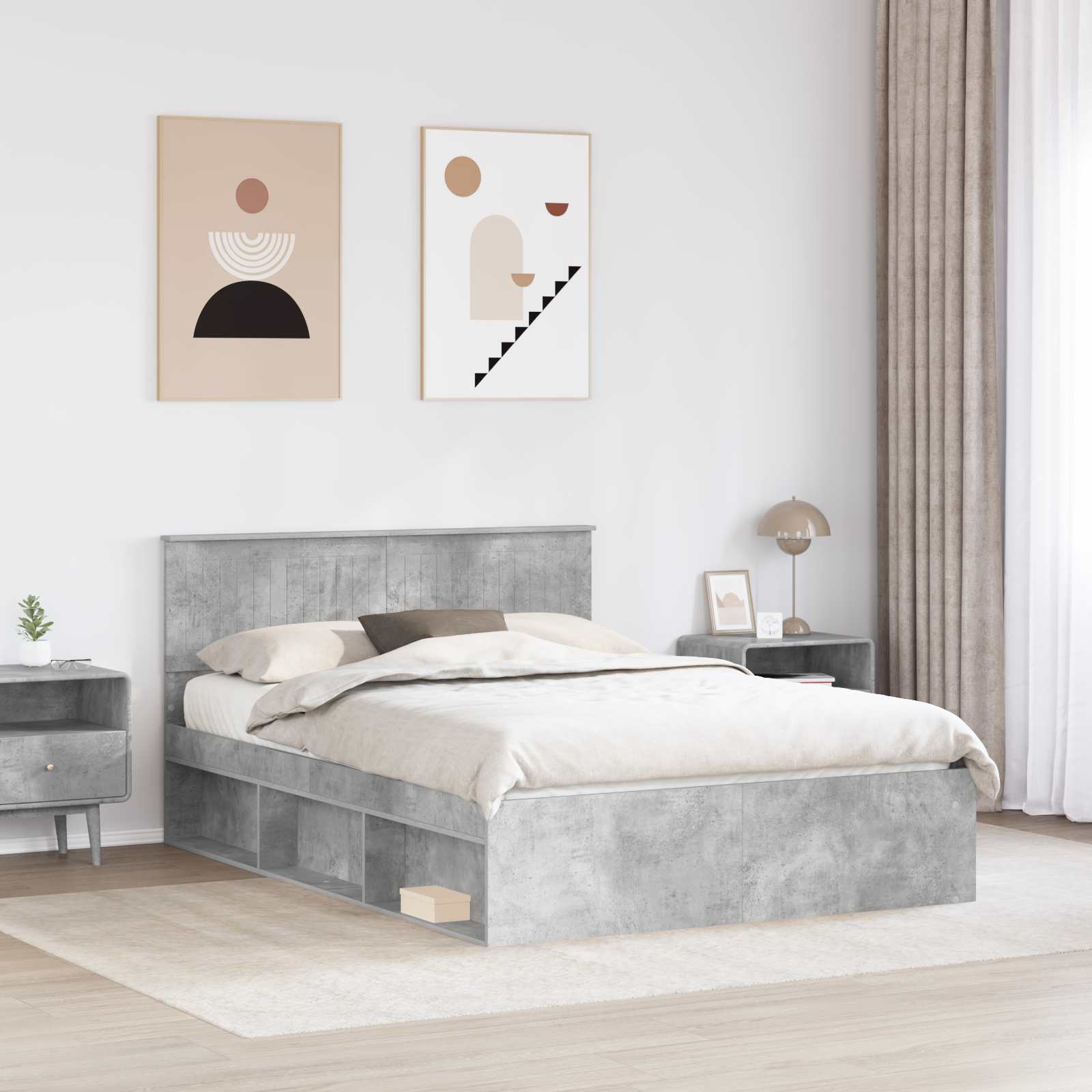Cadre de lit gris béton 135 x 190 cm en pin massif - 3