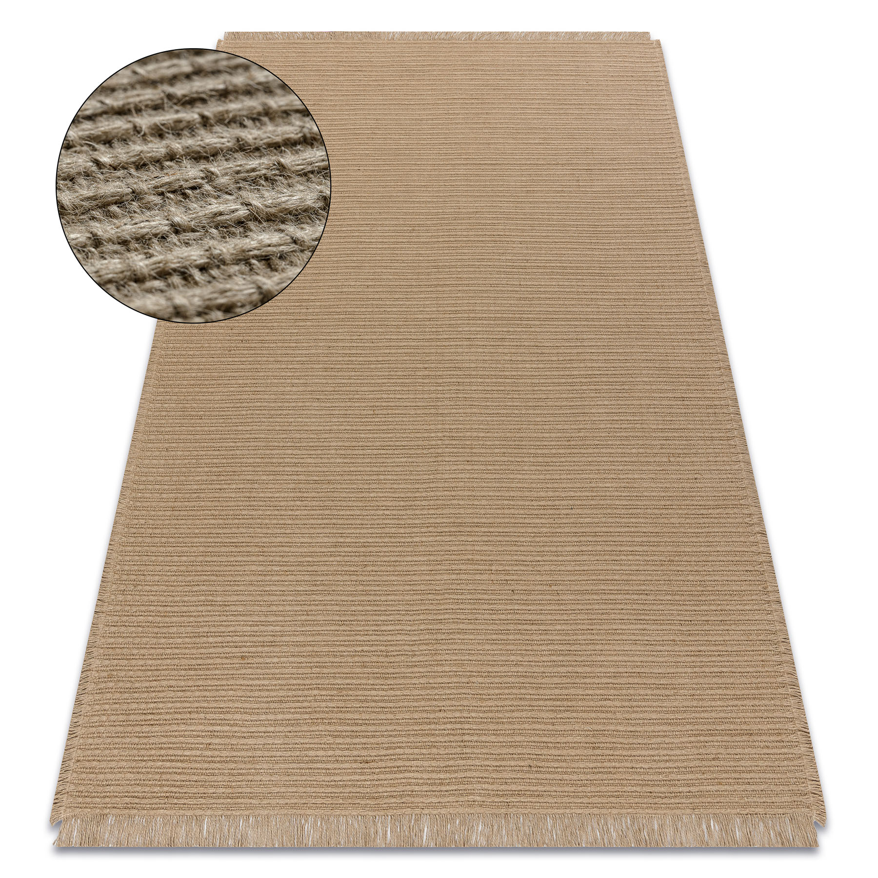 Alfombra jute 3651 beige obscuro uniforme - yute, tejido plano, flecos 80x150 cm