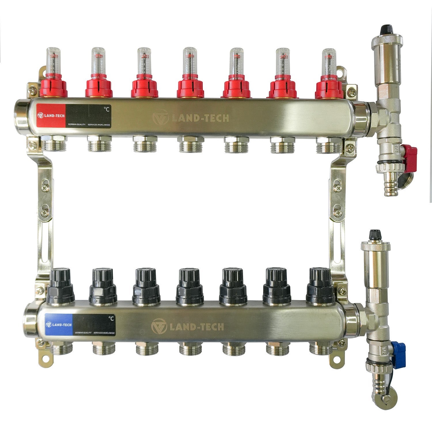 Set de distribuitor din inox cu debimetre, izolatie anticondens, robinet de golire, aerisitor automat, 1