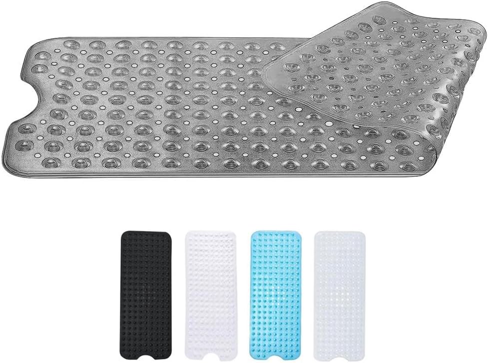 Mata łazienkowa antypoślizgowa, przezroczysto-szara, 100 x 40 cm, z mocną przyssawką zapobiegającą powstawaniu pleśni, można prać w pralce.