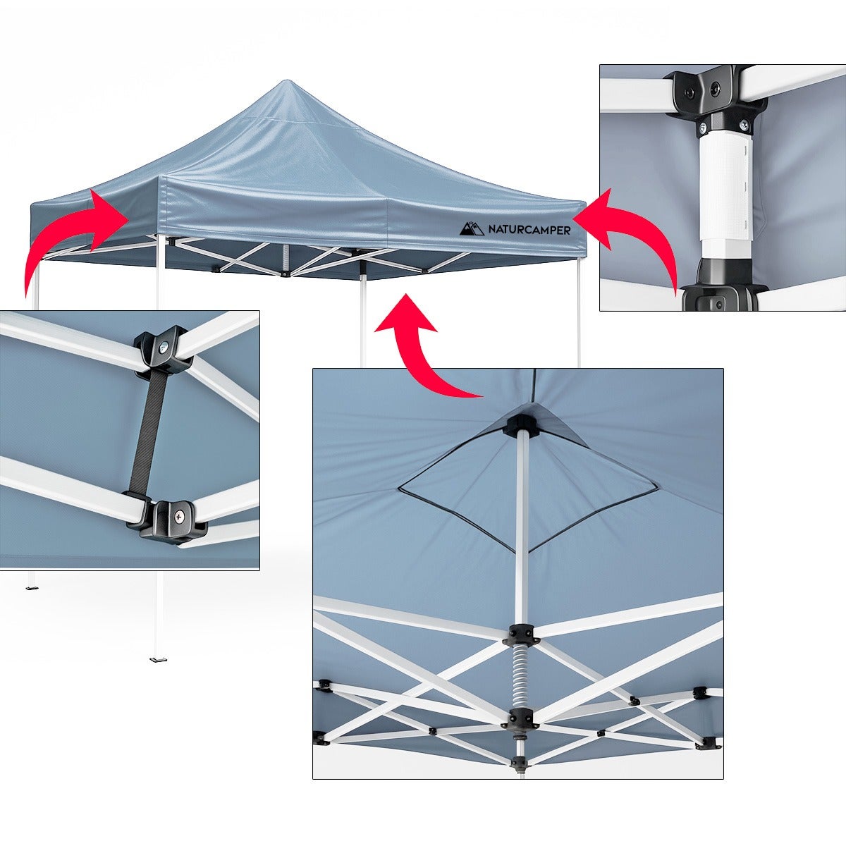 Carpa plegable 3x3m Gris con barras hexagonales - 6