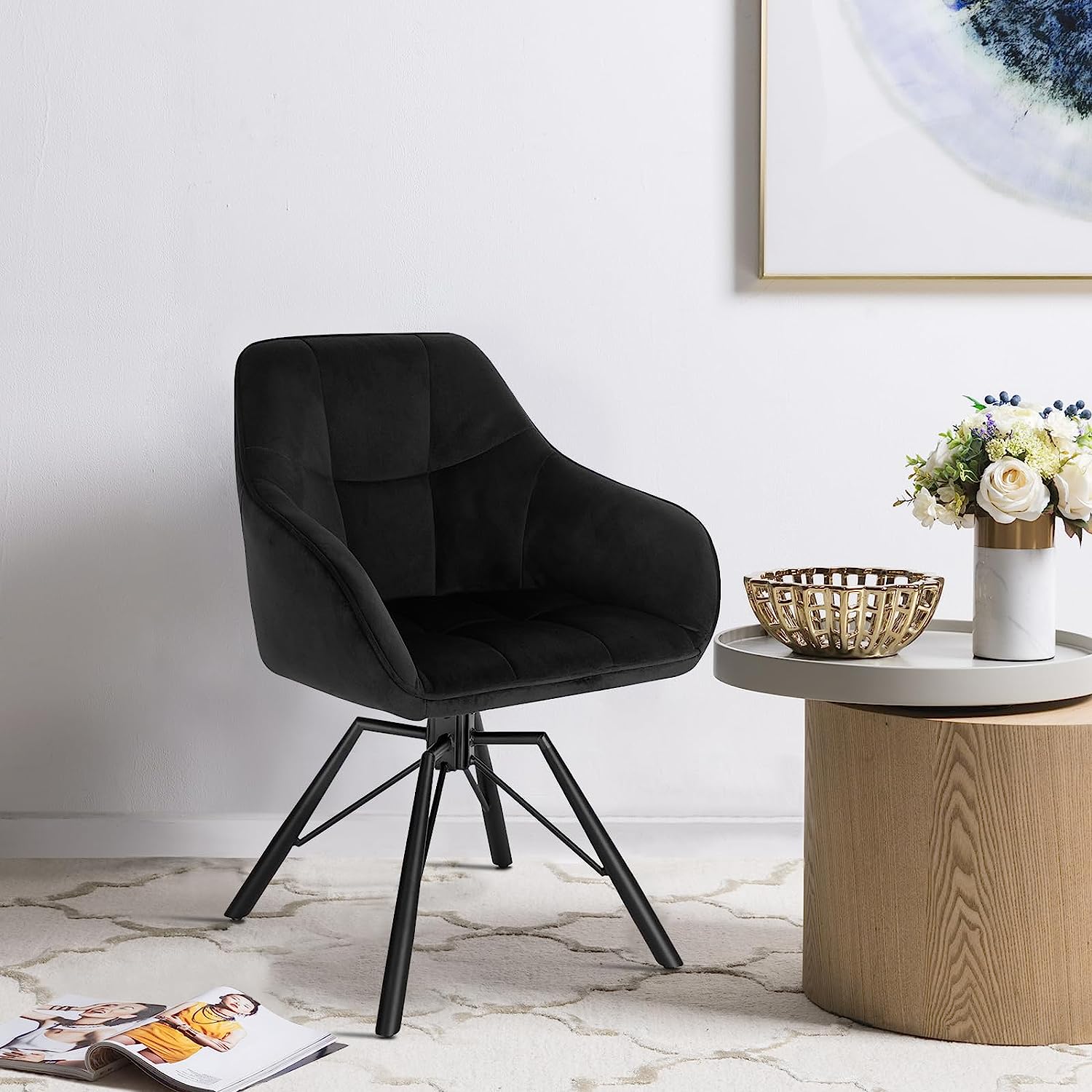 Chaise De Salle à Manger Bleue Pivotante à 360° - Design Moderne Et Confortable