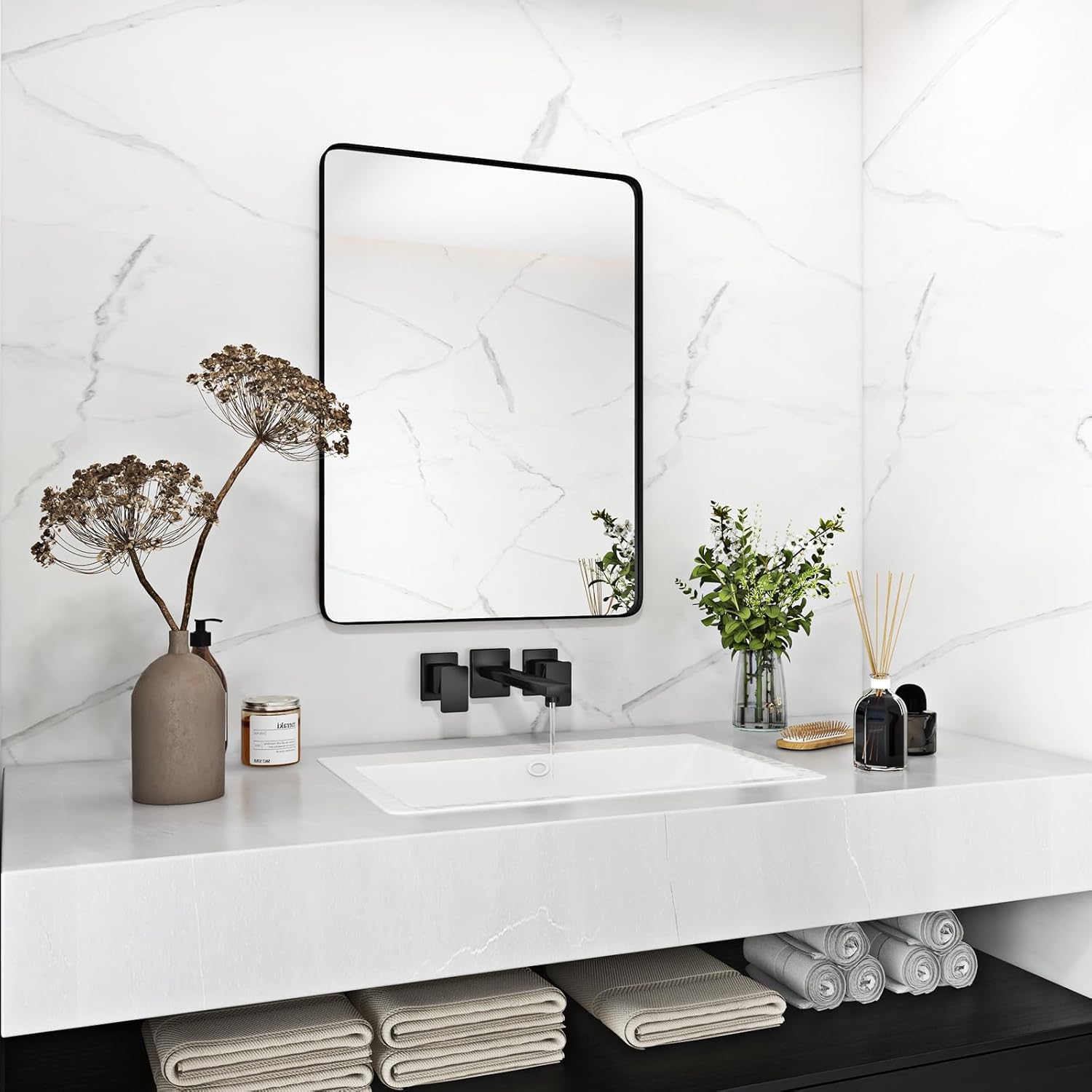 Miroir Sur Pied Clevich 162x53cm - Cadre Aluminium Noir - Verre Trempé HD - Pied Réglable Et Mural