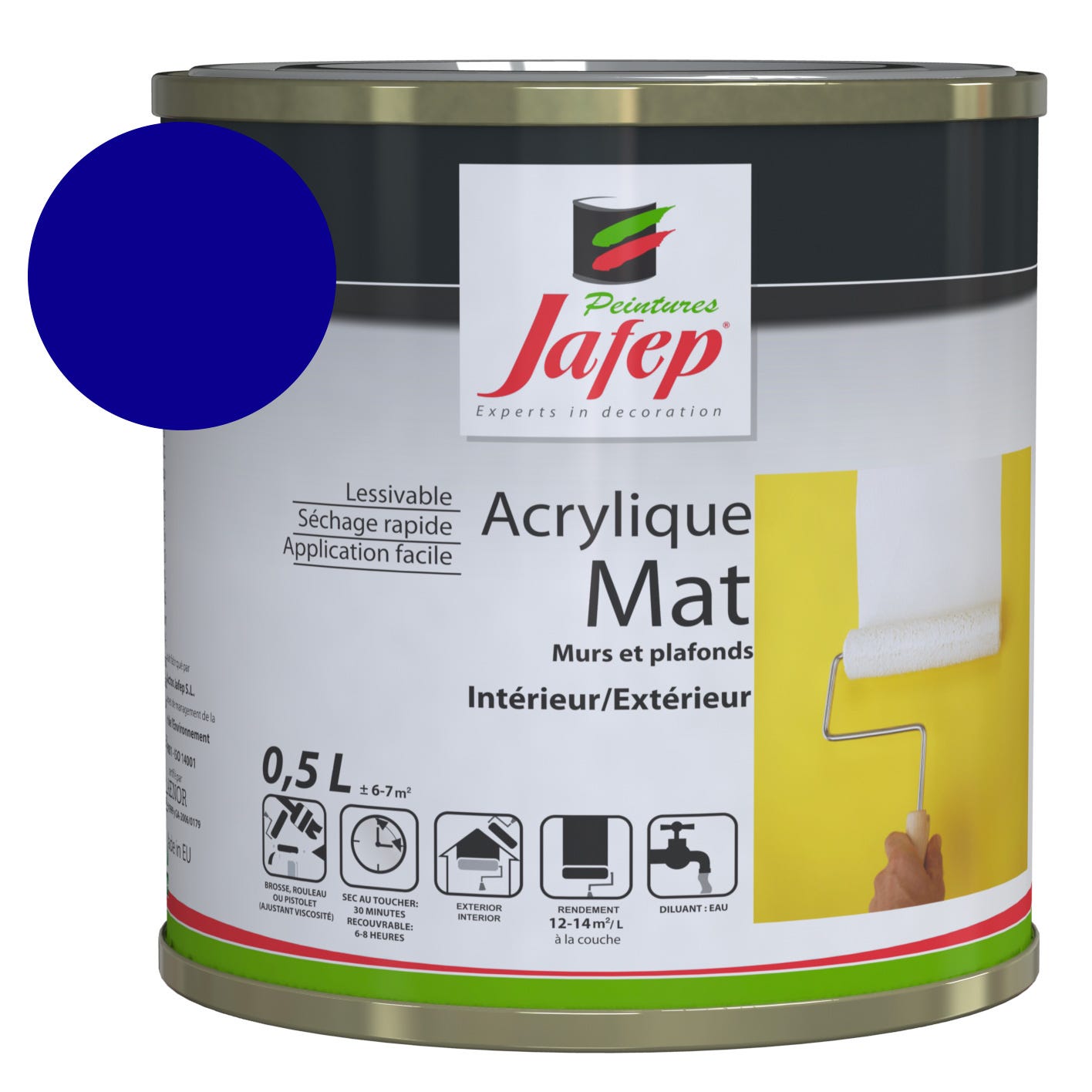 Peinture acrylique JAFEP bleu foncé mat 0 5 L murs et plafonds | Leroy ...