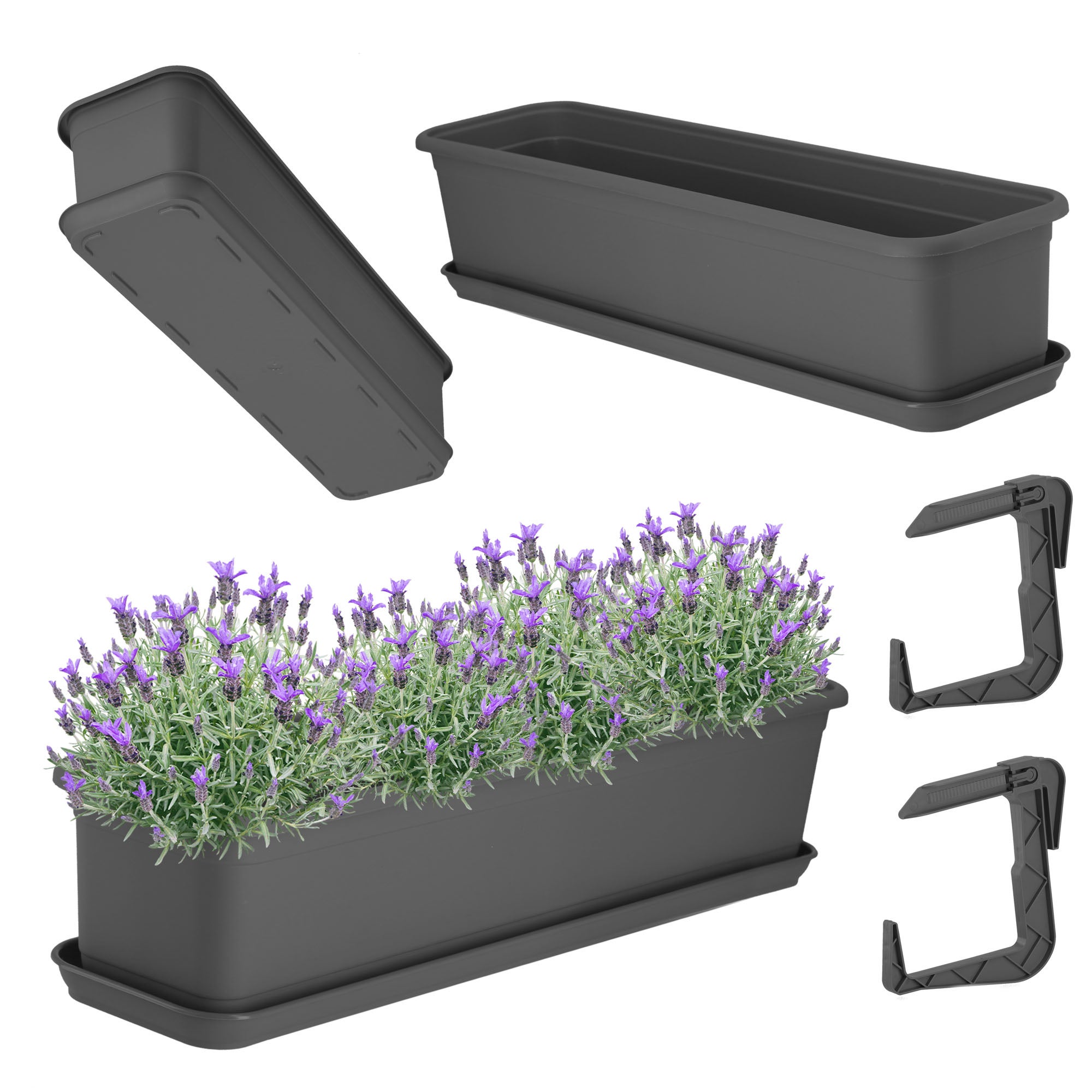 SKRZYNKA BALKONOWA 60 cm DONICZKA DONICA NA KWIATY PODSTAWKA UCHWYTY BALKON