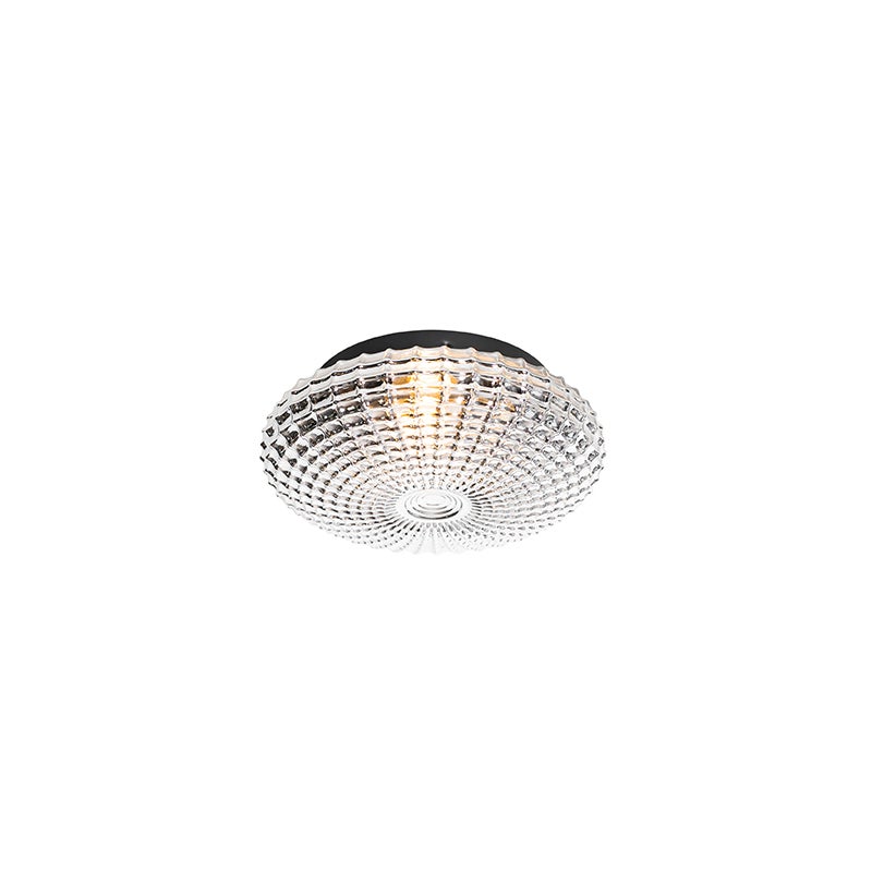 Klasyczna lampa sufitowa czarna z przydymionym szkłem 23 cm IP44 - Nohmi