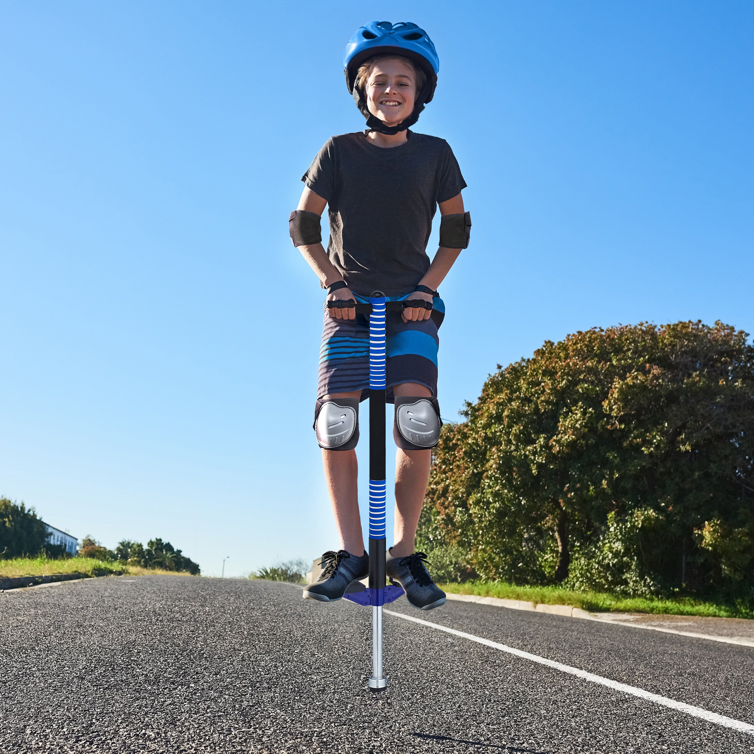 Bâton sauteur robuste, pogo-stick pour enfant pesant jusqu'à 35 kg, pour se dépenser en extérieur, rouge, Relaxdays - 2