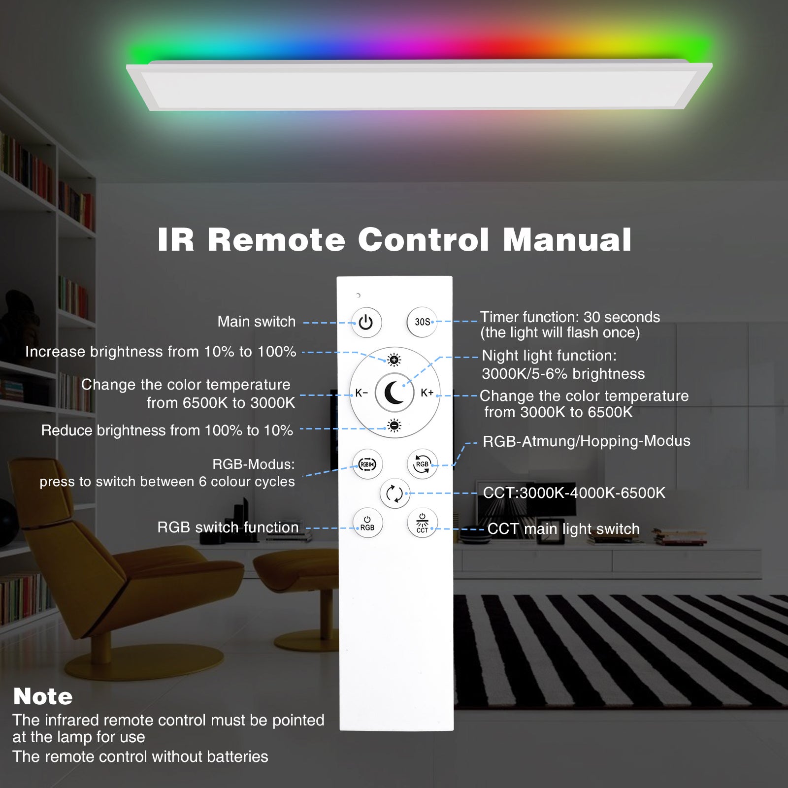 LOVHAUS Pannello LED 120x30CM Con Retroilluminazione RGB E Telecomando, Variazione Colori Bianchi E Intensità, Con Funzione Memoria E Timer, Interno - 5