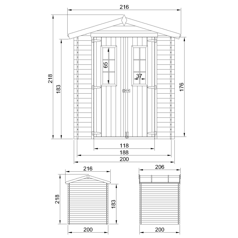 Abri de jardin en bois TIMBELA M343C - Stockage extérieur I216xL206xH218 cm/ 3.53 m2 Petit abri à outils, Local à vélos - 5