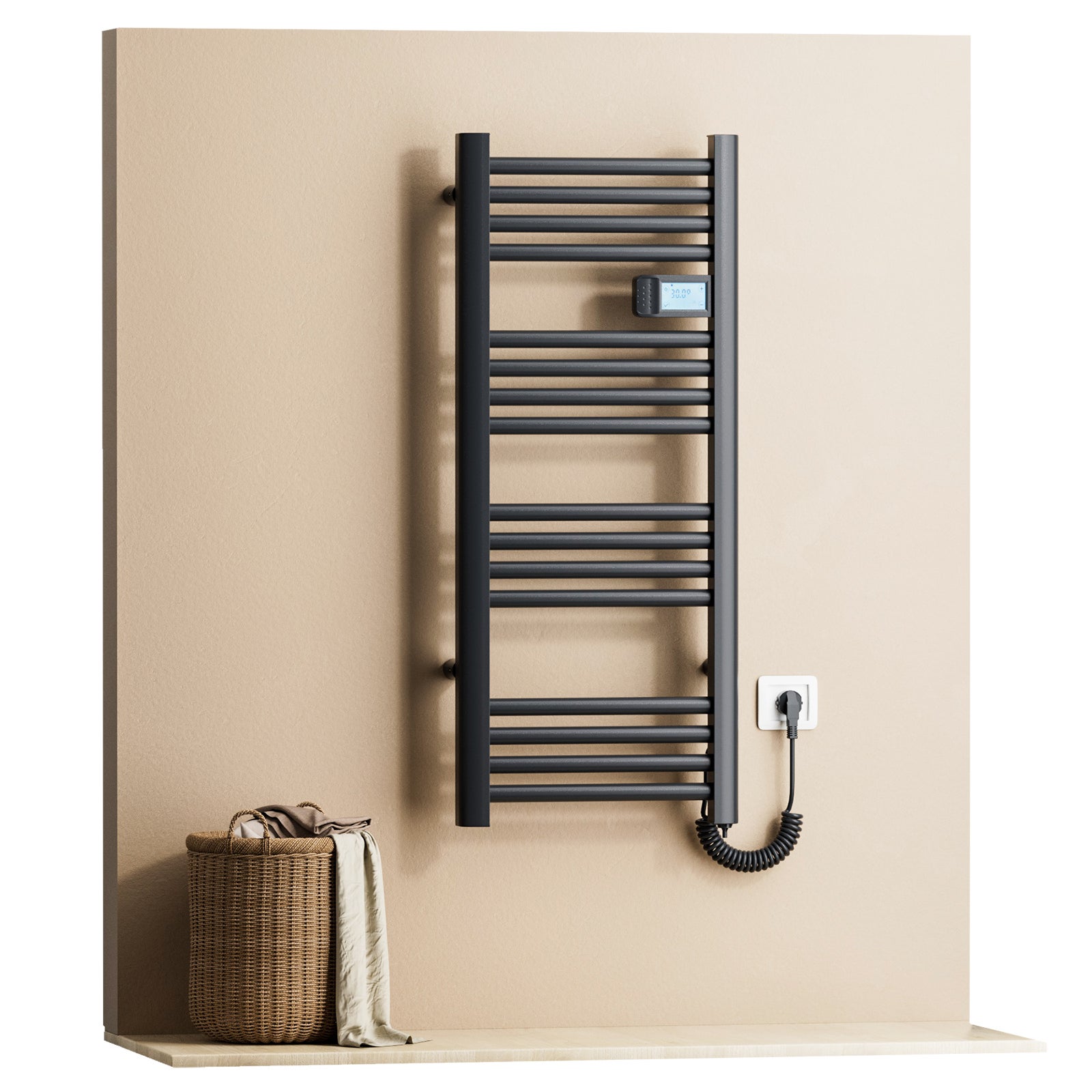 EMKE Grzejnik elektryczny łazienkowy 300W 96x40 cm czarny mat z termostatem, funkcją Antybakteryjną