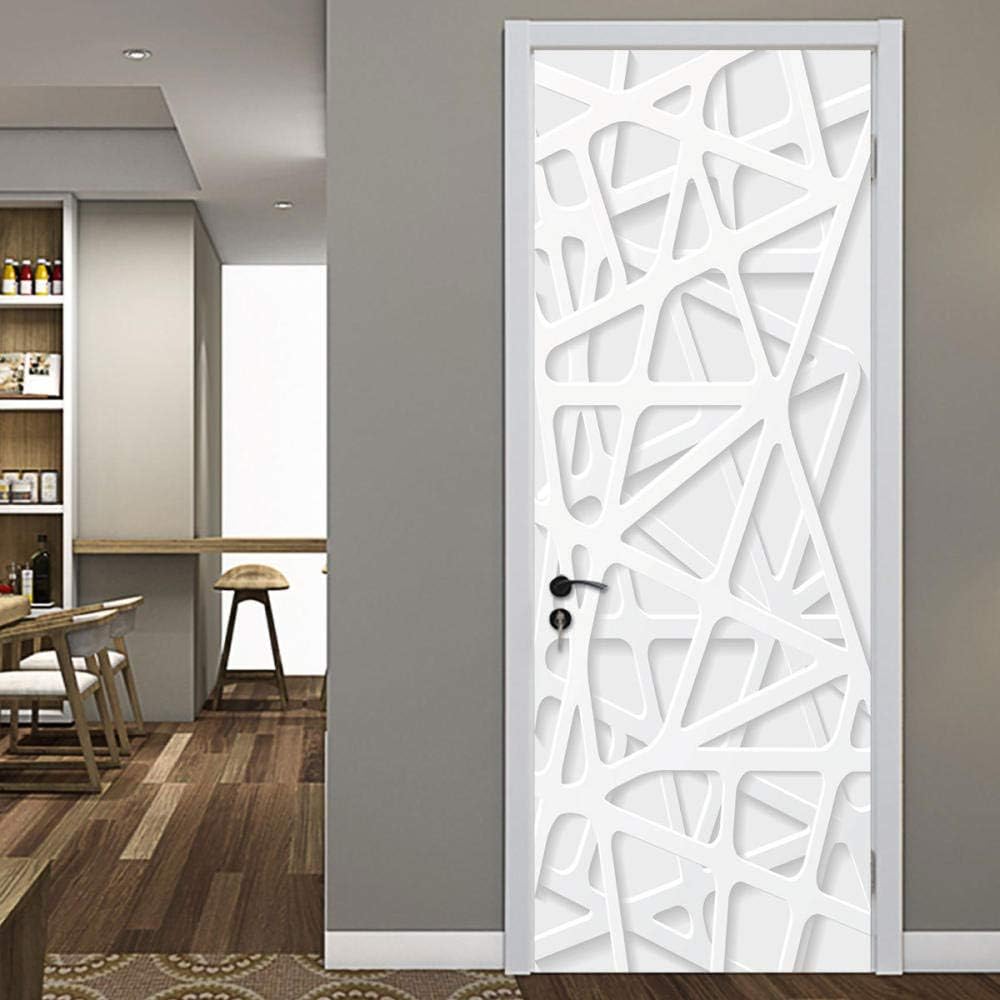 Naklejki na drzwi 3D Geometryczne Trompe L'Oeil, białe, proste, samoprzylepne, naklejki na tapetę, 77 x 200 cm, wodoodporne, z PVC, z możliwością usun