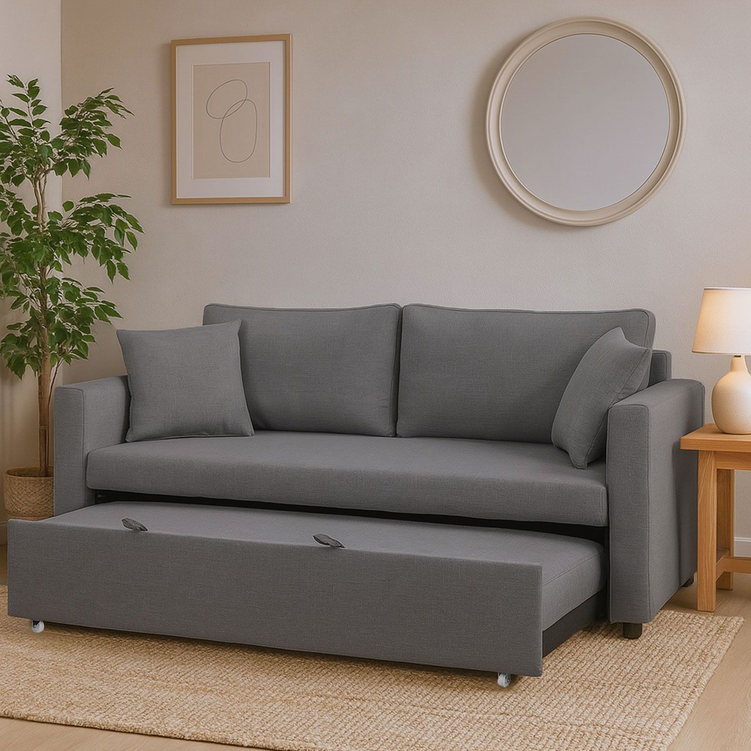 Canapé 3 places Convertible Saphir Tissu Gris Clair - 3