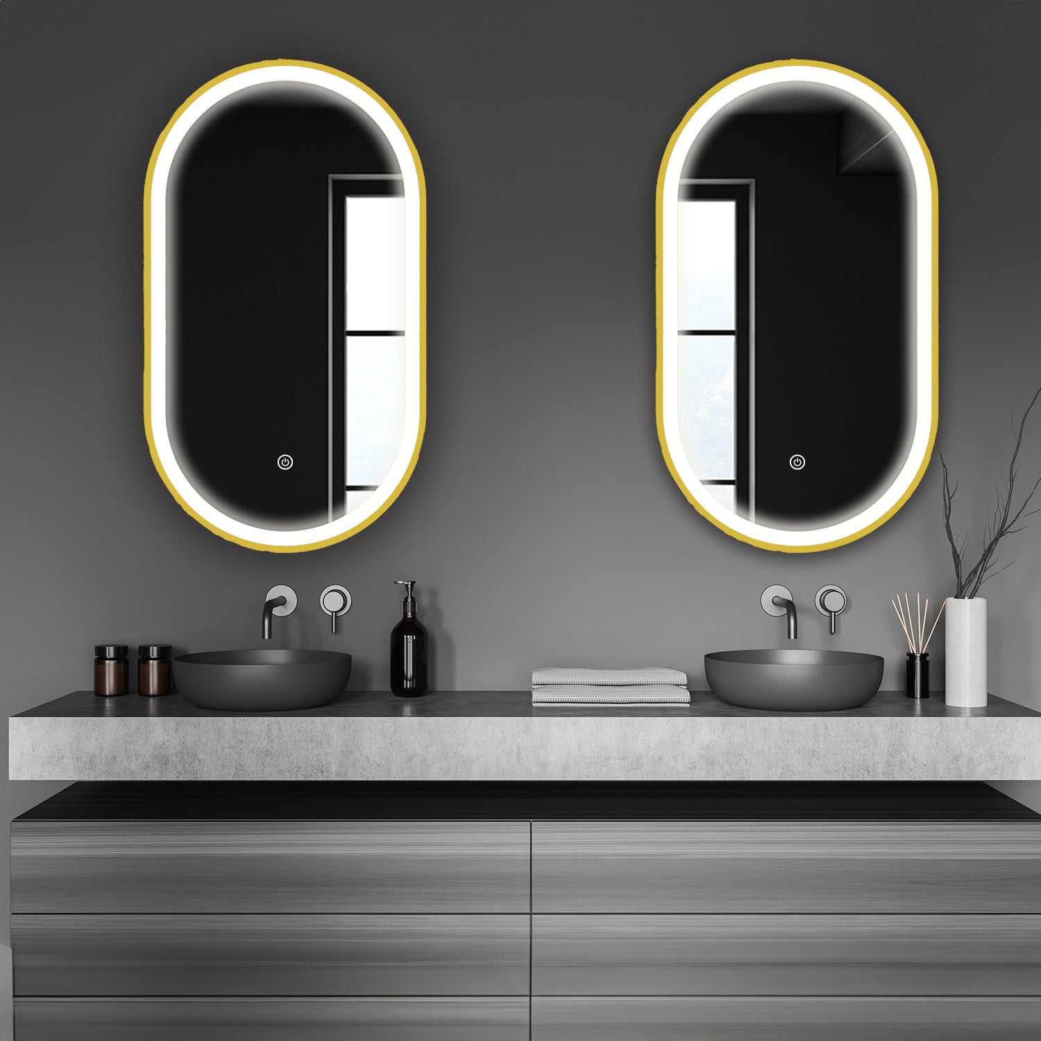 Miroir Salle De Bain LED BERLIN - Affichage Météo, Bluetooth, Interrupteur - Argenté - Moderne - Neuf