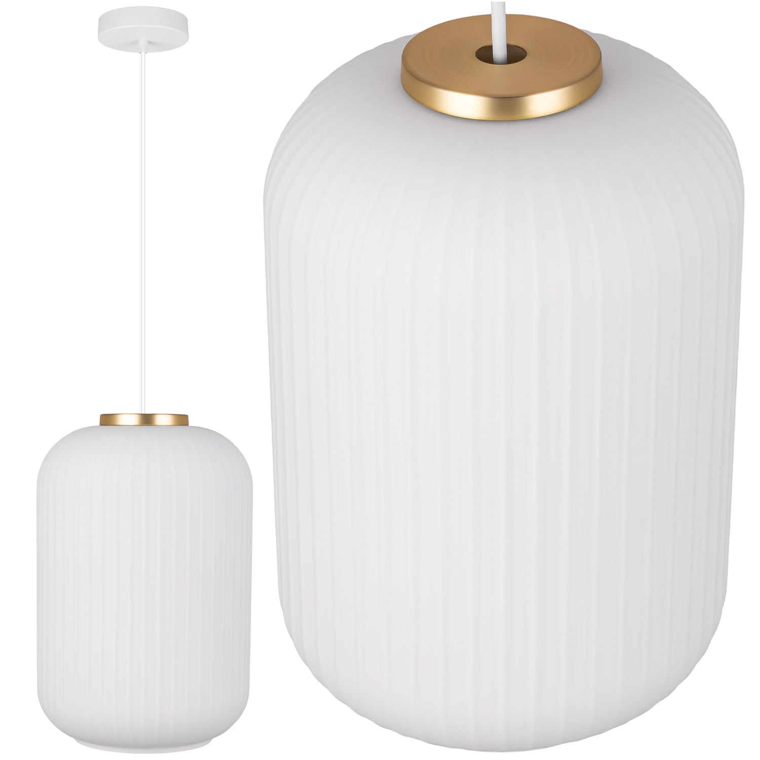 Lampa sufitowa wisząca E27 ozdobna Biały klosz z regulowanym przewodem Złoty Żyrandol Szkło ryflowane - LEDHOFF