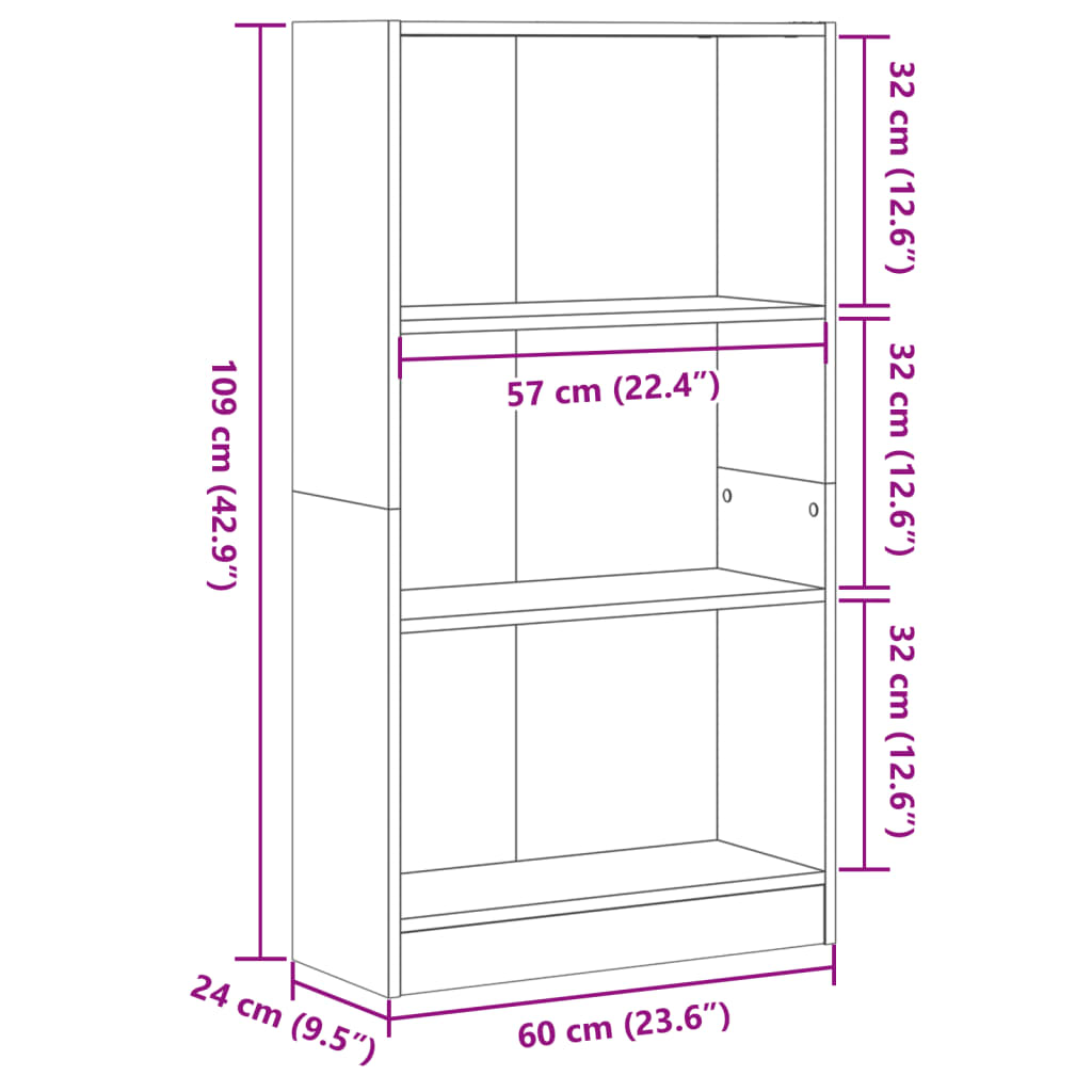 vidaXL Bibliothèque noir 60x24x109 cm bois d'ingénierie - 9