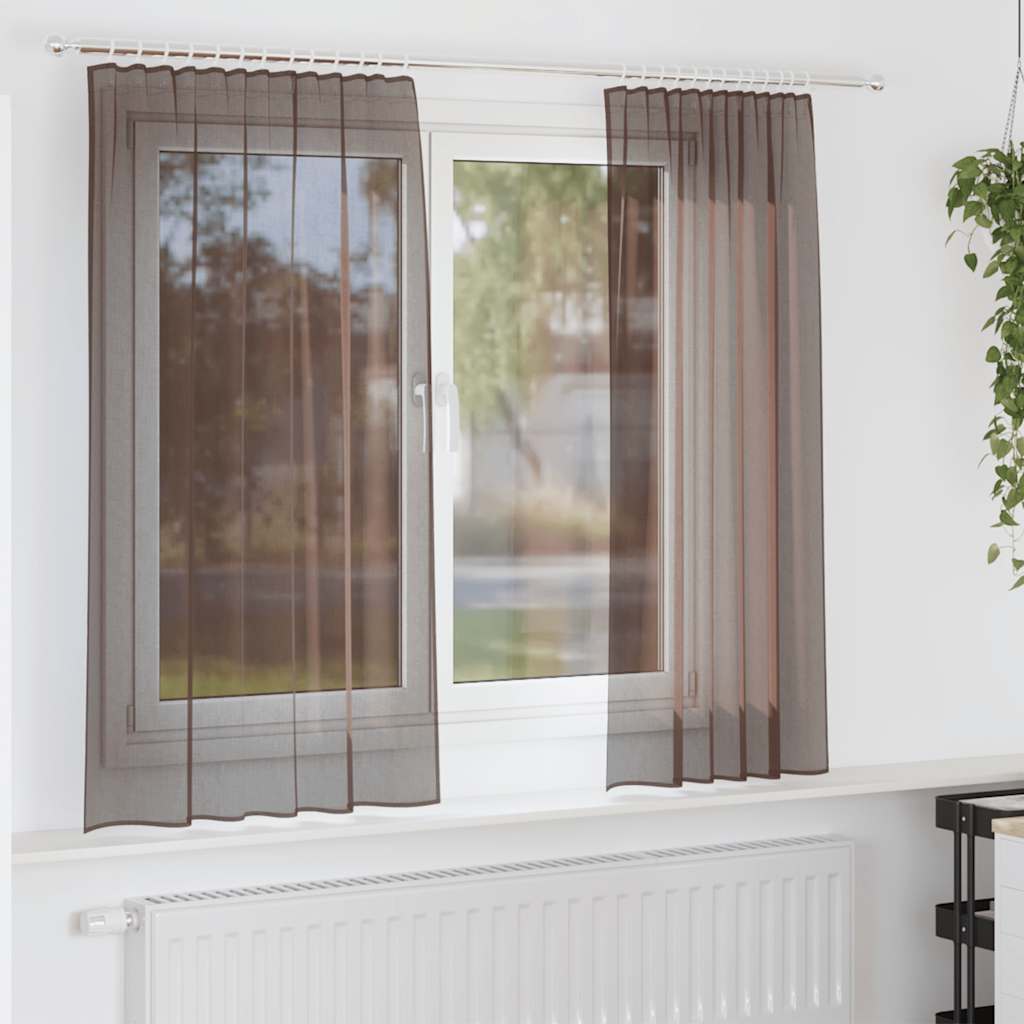 Zasłony woalowe z kieszeniami na drążek 2 szt. Brązowe vidaXL
