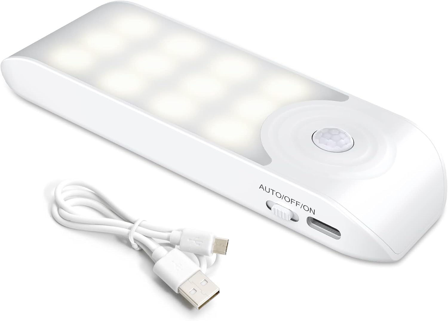 Blanc Veilleuse LED Rechargeable, Automatyczna Lampka LED z Czujnikiem Ruchu, Magnetyczna Przenośna Lampka Ścienna, do Szafy [12 LED] [3 Tryby]