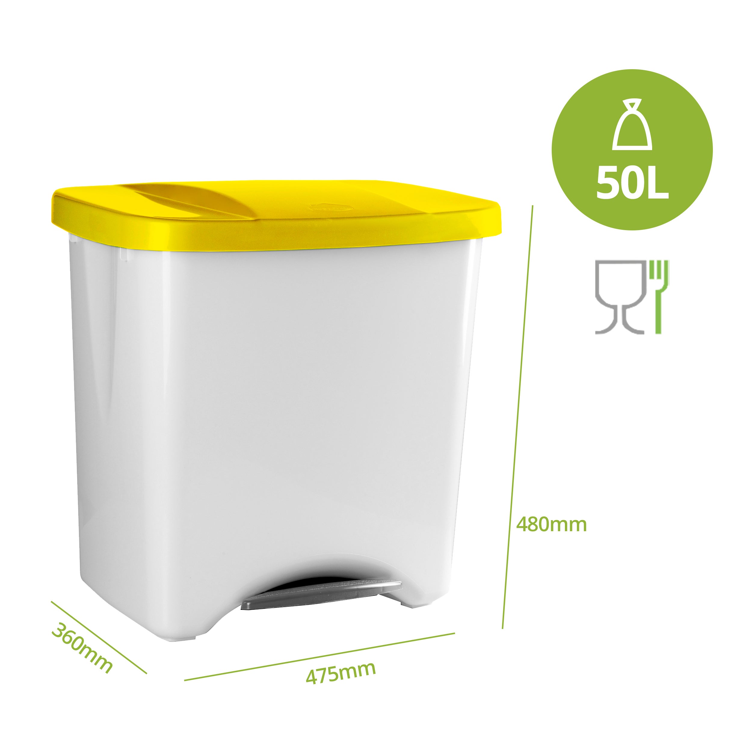 Cubo ecológico Denox con pedal - 50 l - Amarillo - 2