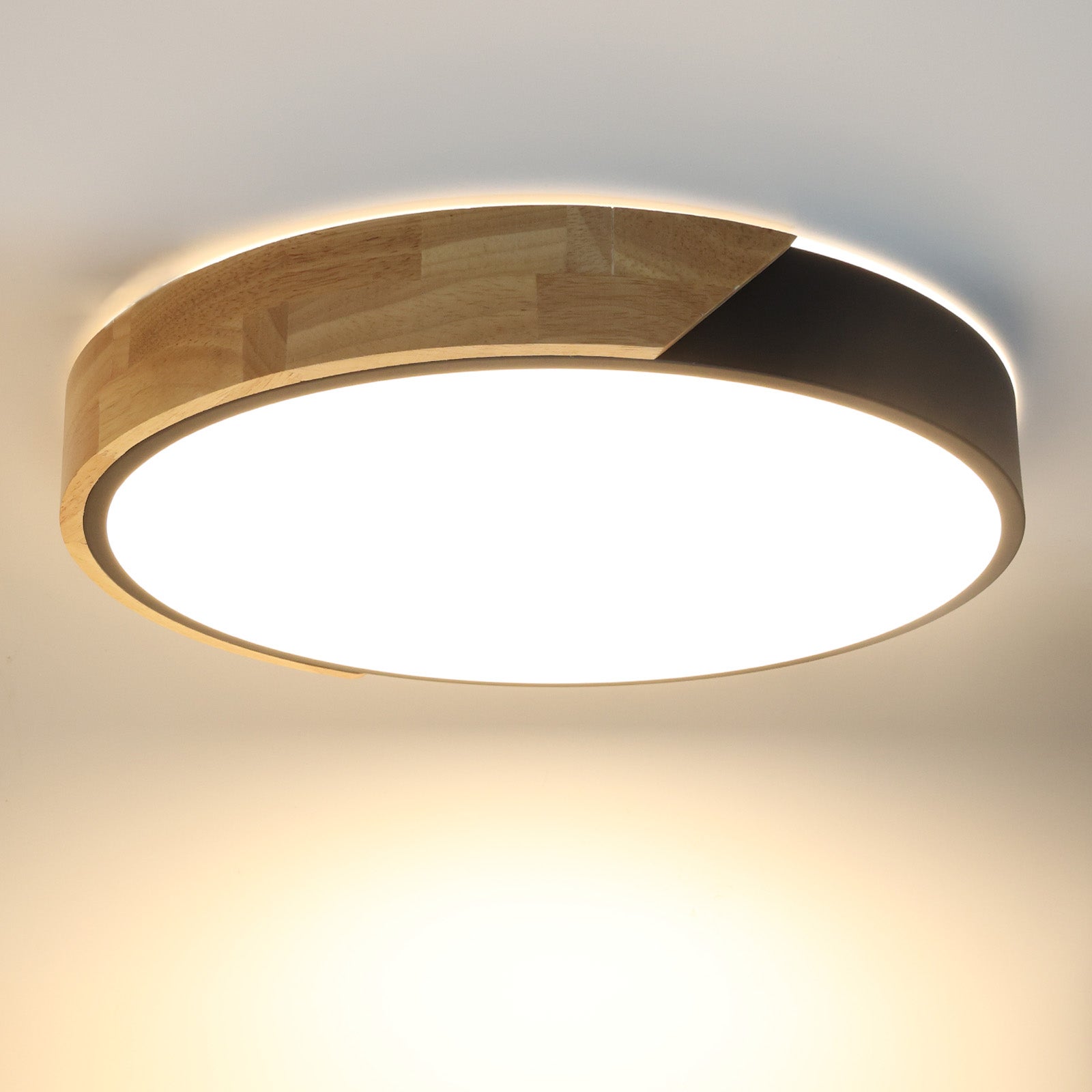 Plafonnier LED Circulaire Ø40cm, 30W, 3000LM, Métal Noir et Bois, Lumière Sélectionnable (3000K-4000K-6000K) - 7
