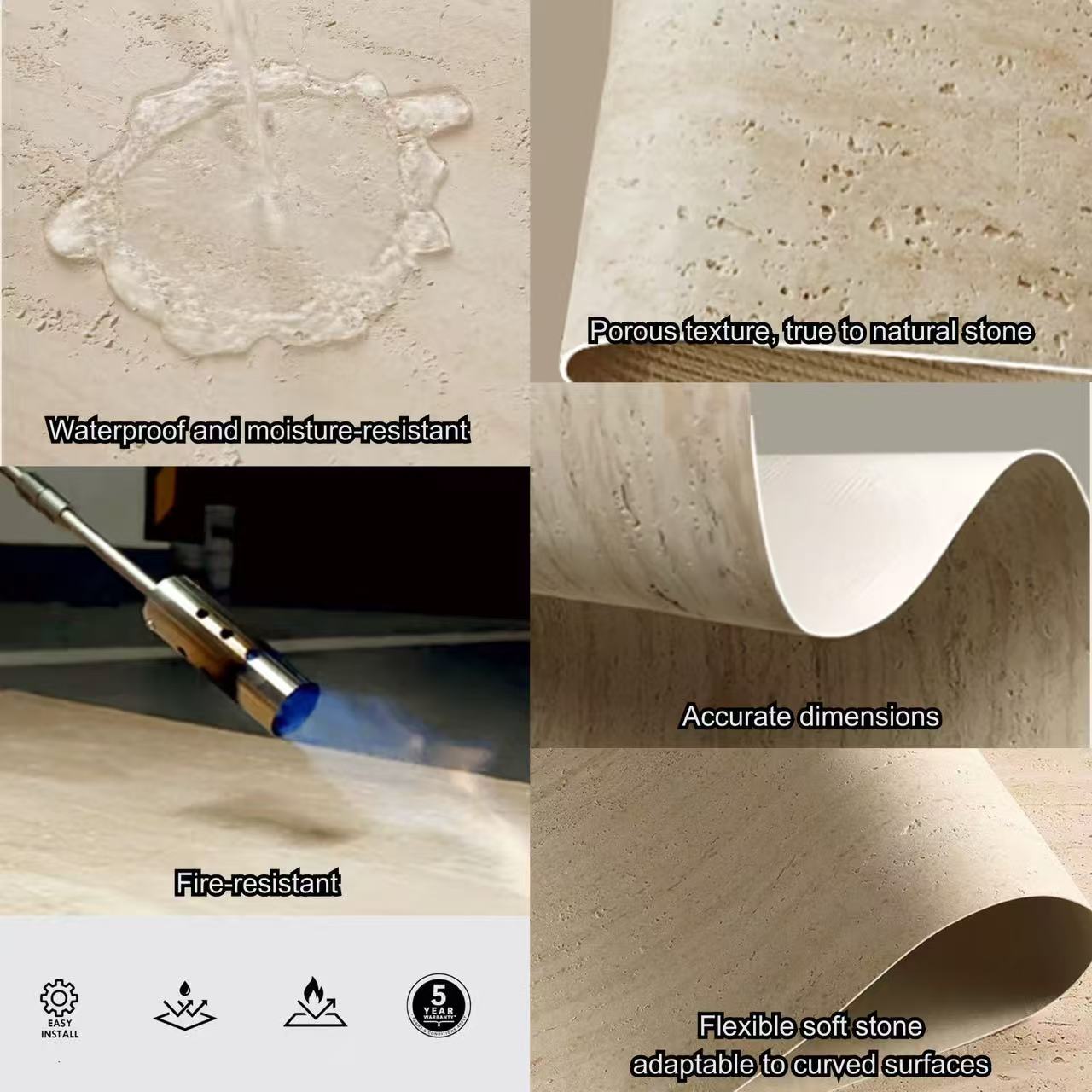 Decopine – Paneles murales flexibles efecto Travertino Beige - 4
