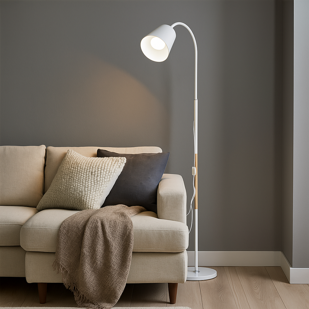 Lampa podłogowa stojąca E27 LED Koko 145cm IP20 biała stal drewno MasterLED - 2