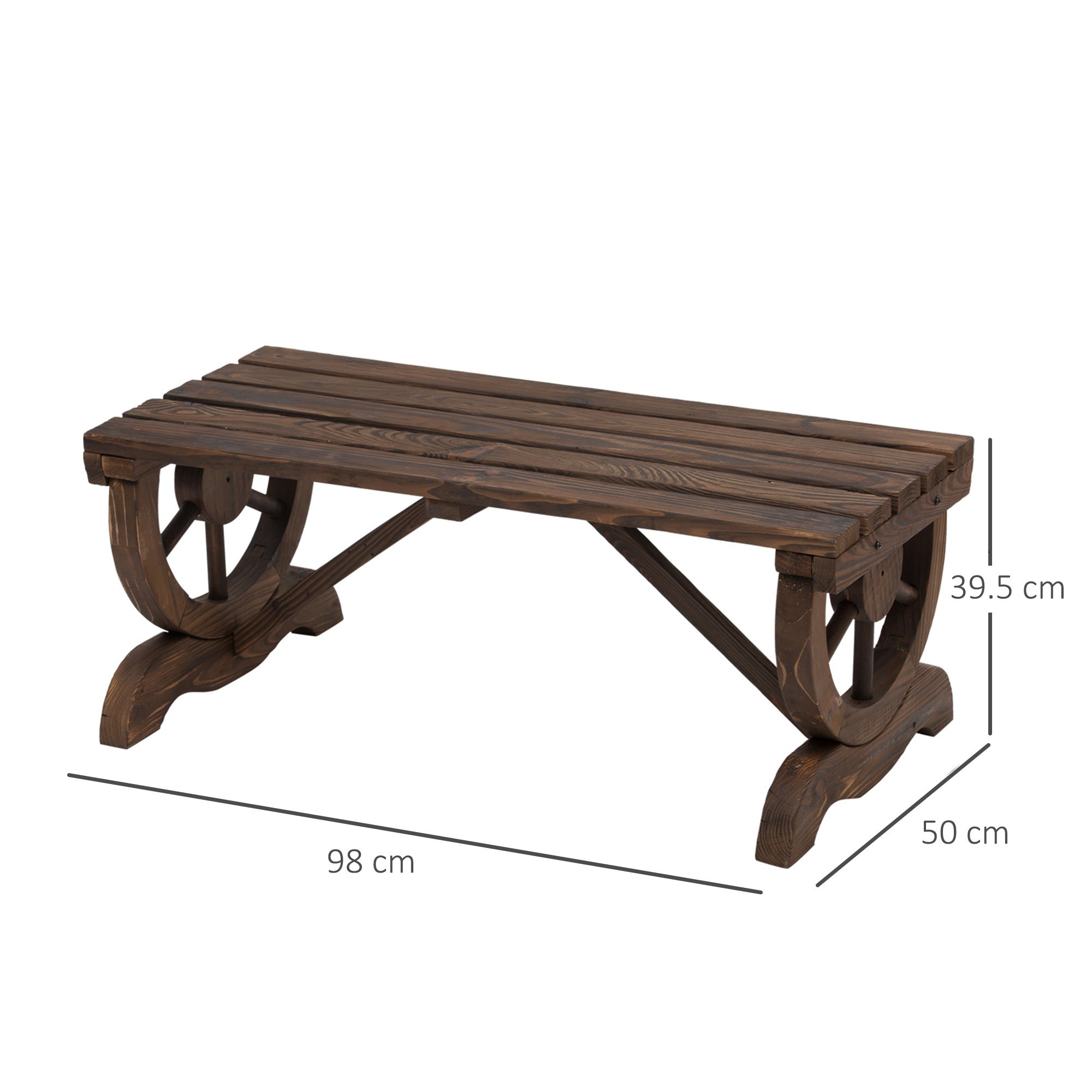 Banco de jardín - Patas en forma de rueda - Madera de abeto - Marrón (98x50x39,5) - 3