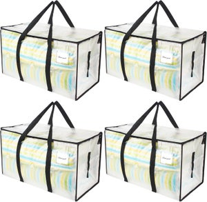 4 Sacs De Rangement 90L - Imperméables Et Résistants - Pour Vêtements, Couettes, Déménagement - Transparents Avec Poignées