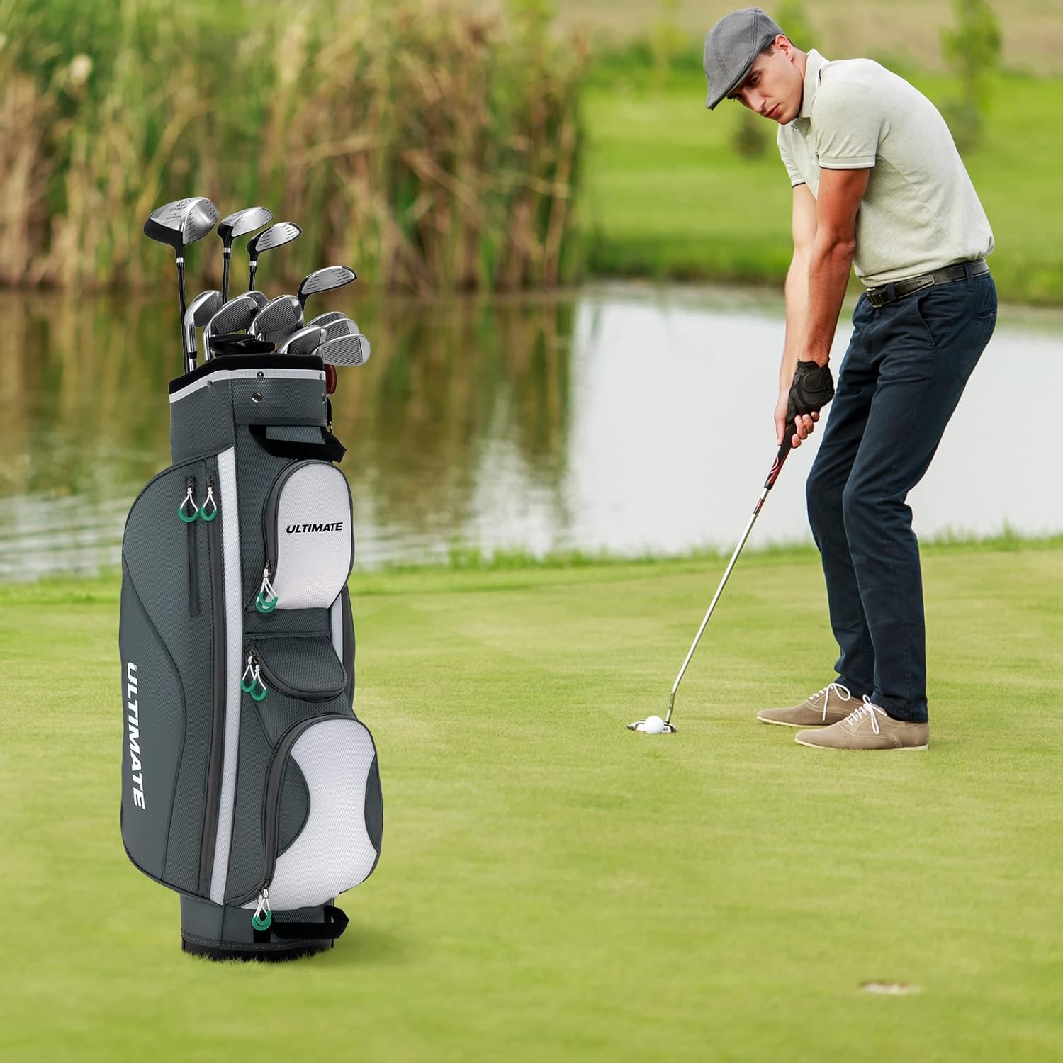 Torba golfowa z 14 przegródkami, torba golfowa z pokrowcem przeciwdeszczowym, torba do przenoszenia kija golfowego - 2