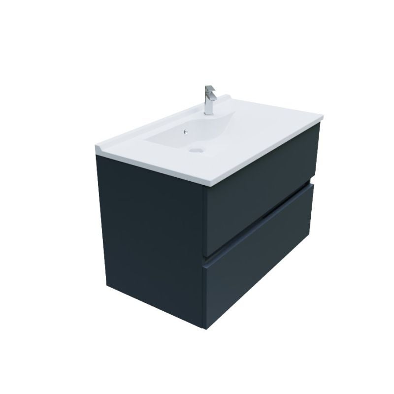 Meuble salle de bain suspendu 80 cm ROSALY | coloris : Gris | plan vasque : Résine - 2