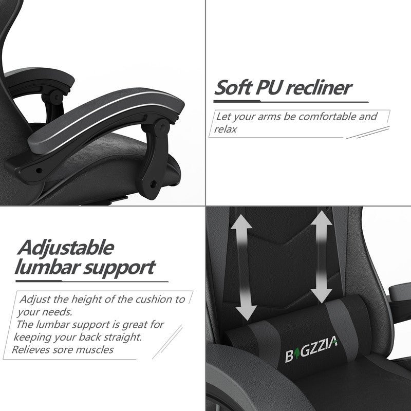 Sedia da gioco, sedia da ufficio ergonomica in similpelle RATTANTREE, altezza regolabile con supporto lombare e poggiatesta, schienale reclinabile - 4