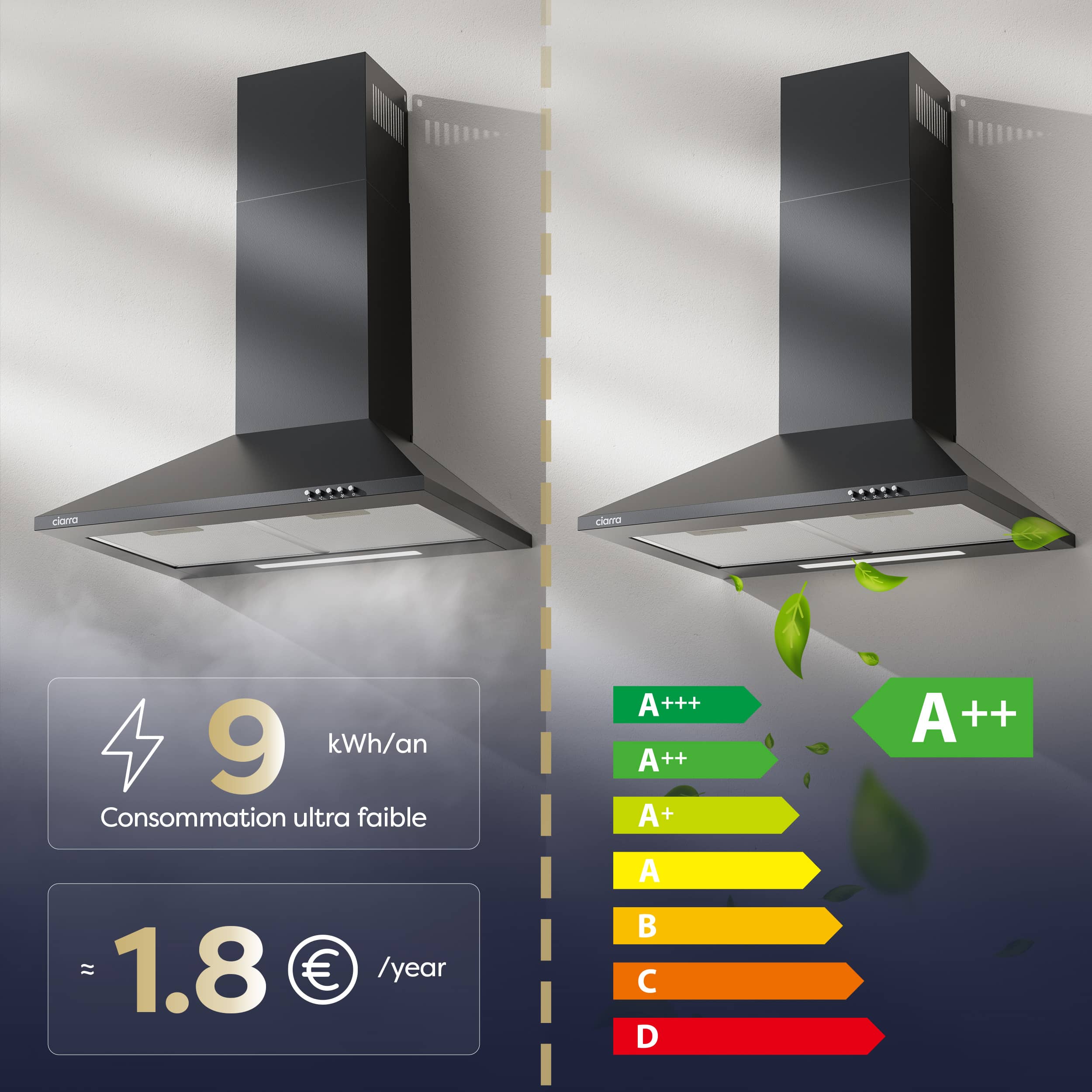 Exaustor de Parede CIARRA 60cm 404 m3/h 3 Velocidades Recirculação Preto 201BK60 - 4