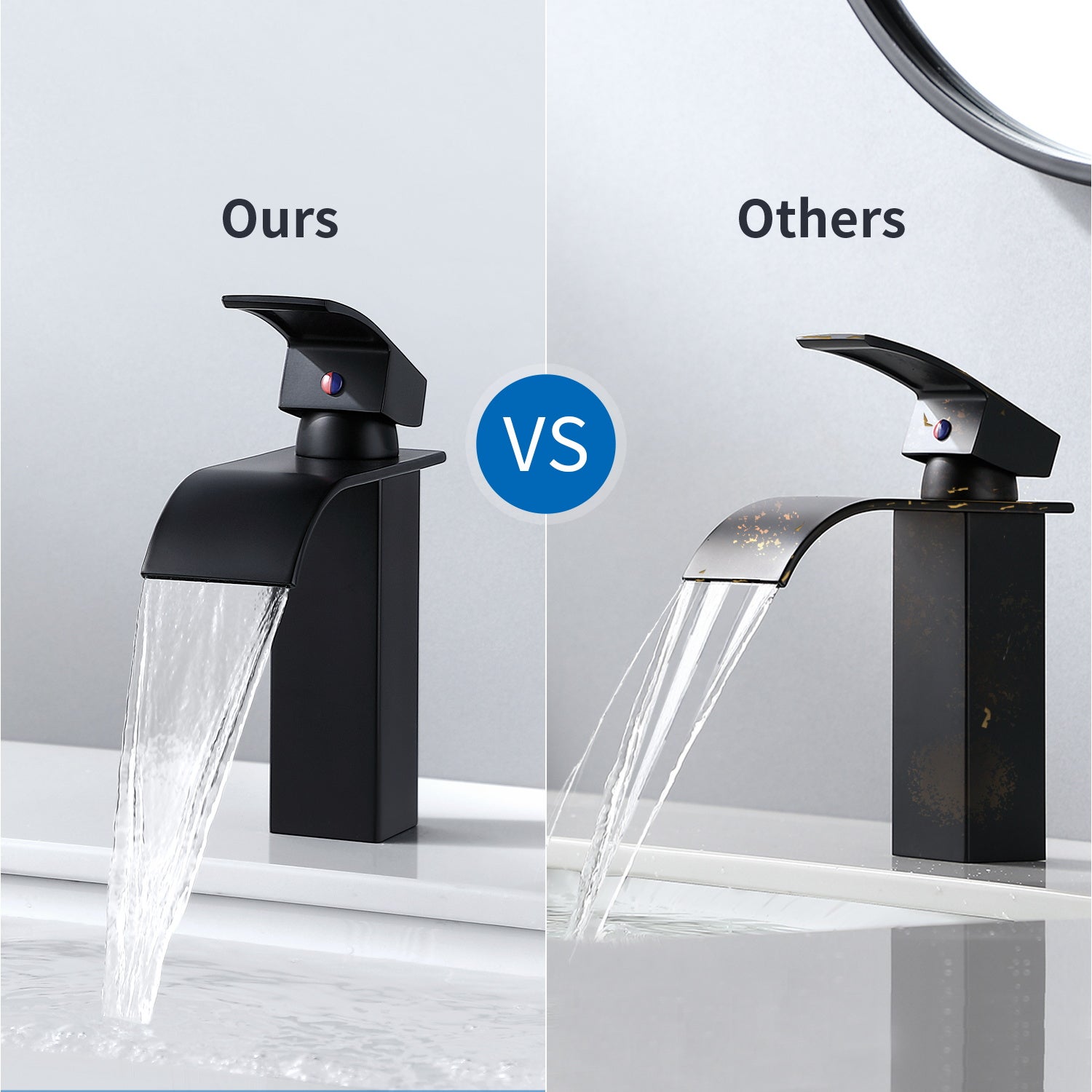2PCS Mitigeur de Lavabo en Cascade Noir Robinet moderne Robinet pour Salle Bain pour Vasque à Poser Robinetterie Convient pour Lavabo Encastré - 5