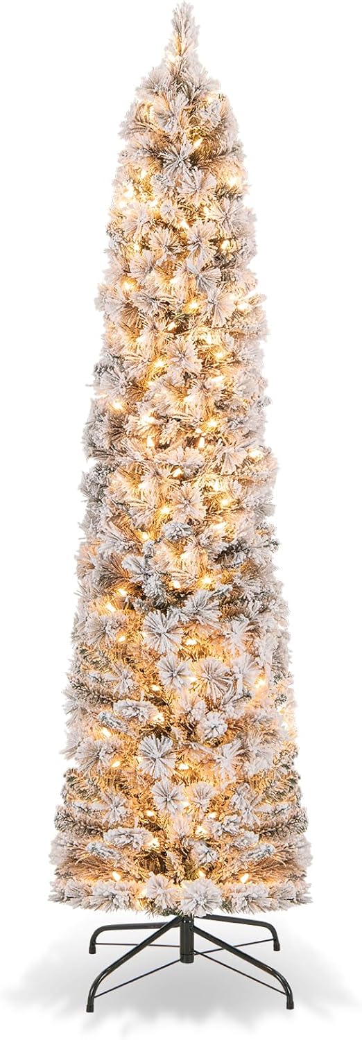 Sztuczna Choinka Bożonarodzeniowa 180 cm, Dekoracyjna Choinka Bożonarodzeniowa z 373 Gałęziami, 150 Lampkami LED, Pokryta Śniegiem, do Sklepów, Domów