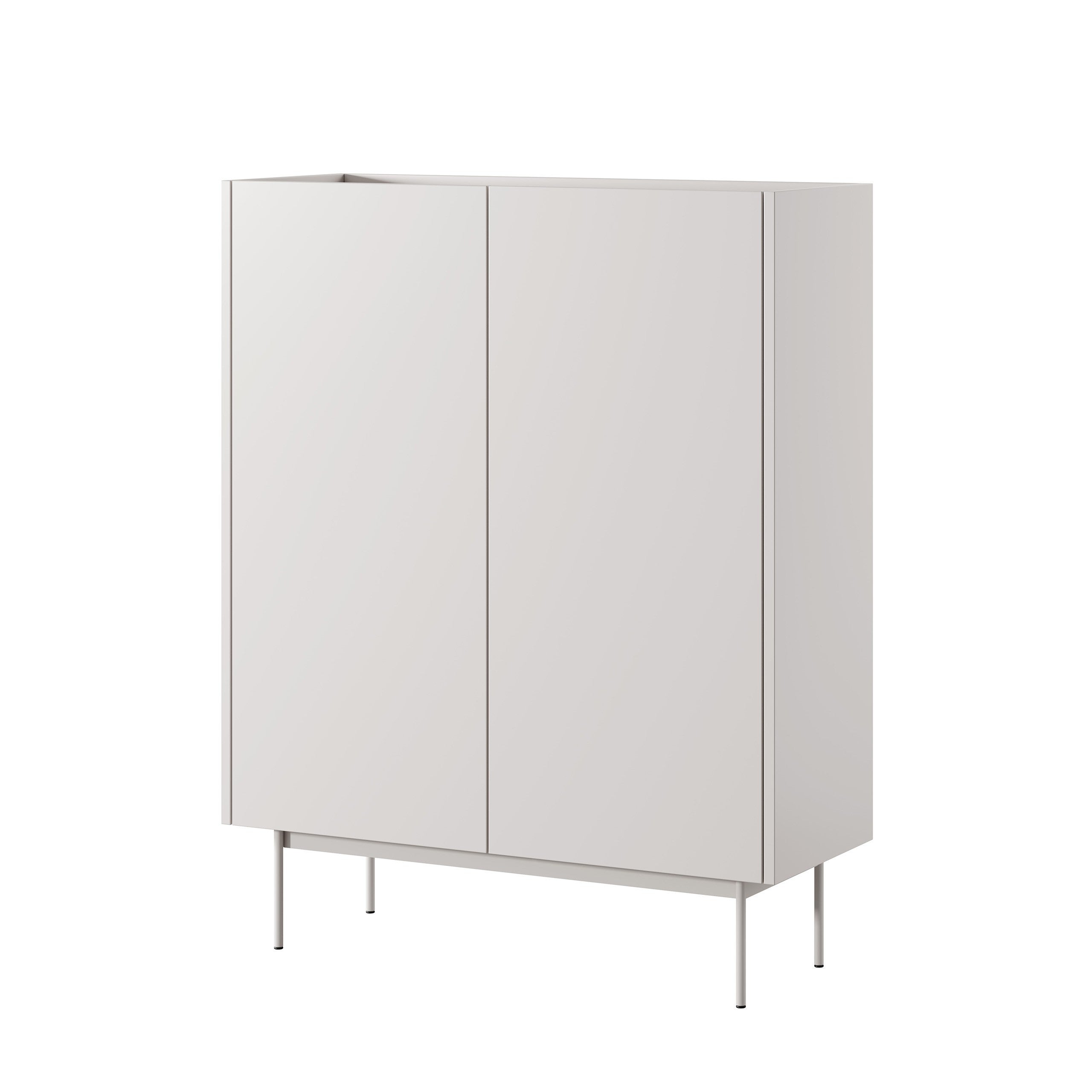 Wysoka komoda COLOR kaszmir mat z blatem dąb linea, 2 drzwi, bezuchwytowa, elegancka, metalowe nogi