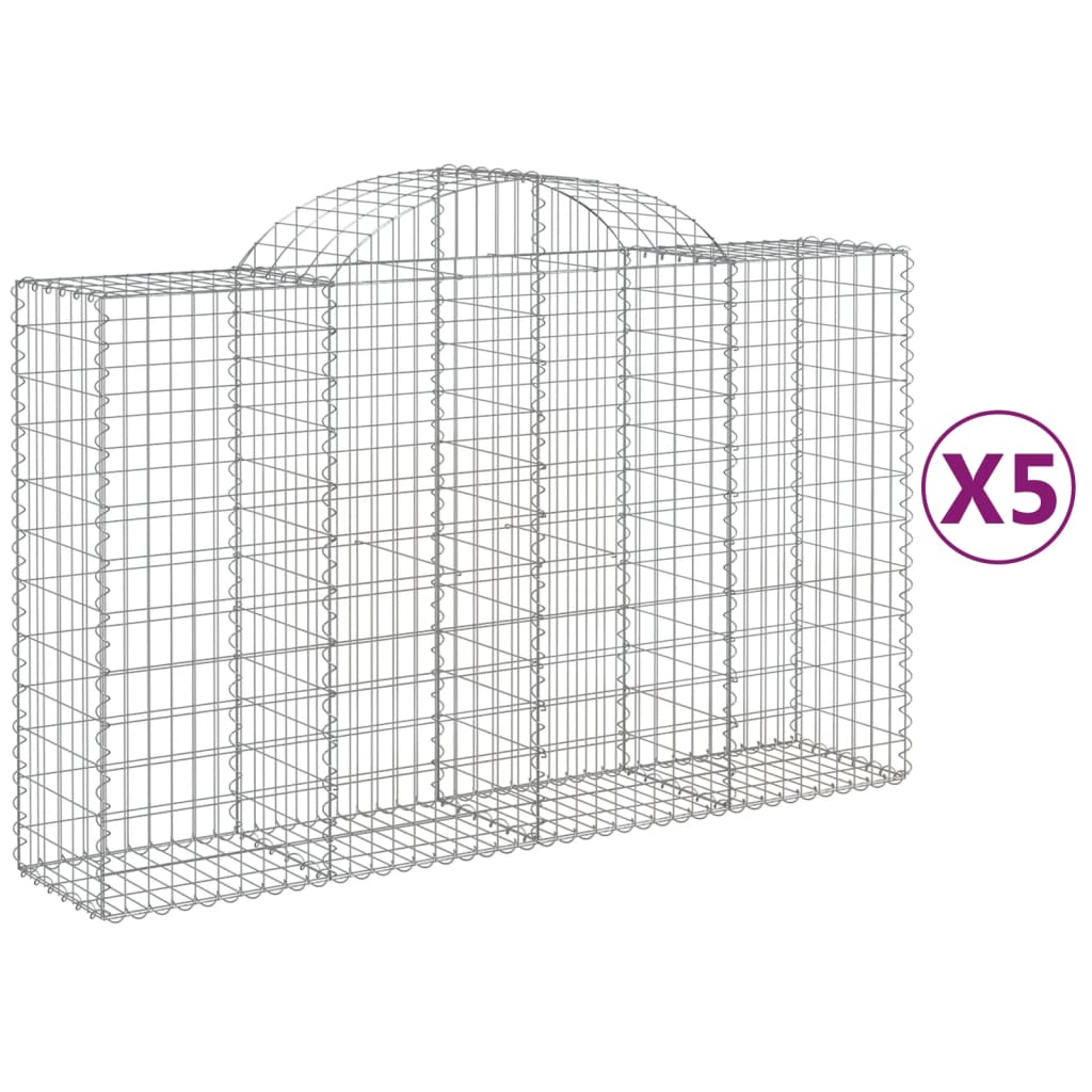 Cestas de gaviones valla de jaula muro de contención arqueado 5 piezas 200 x 50 x 120/140 cm hierro galva 02_0040886